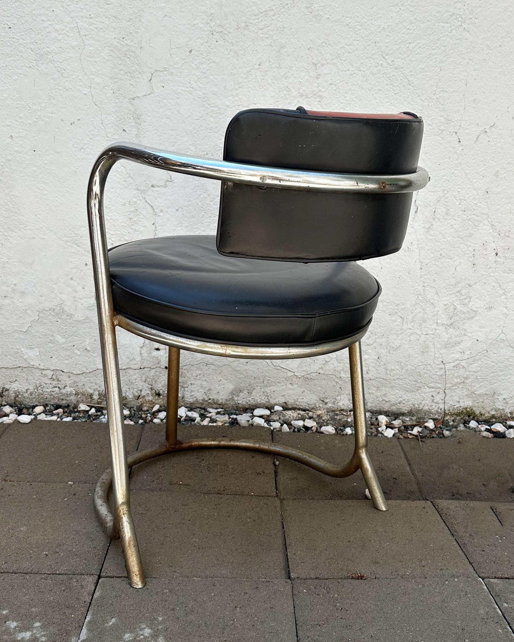 1970s Jazz Art Deco Revival Chrome and Leather Chairs In Fair Condition For Sale In Los Angeles, CA