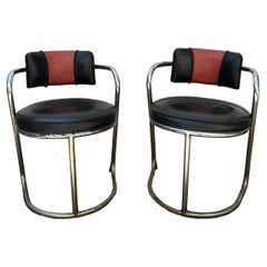 1970s Jazz Art Deco Revival Chrome and Leather Chairs