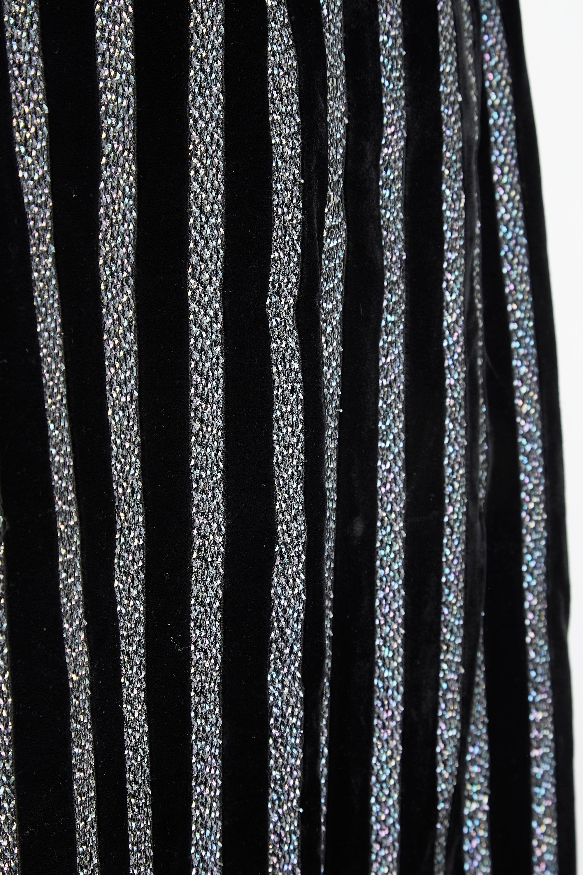 1970s Jean Damien Couture Black Velvet Metallic Duster Coat For Sale 1