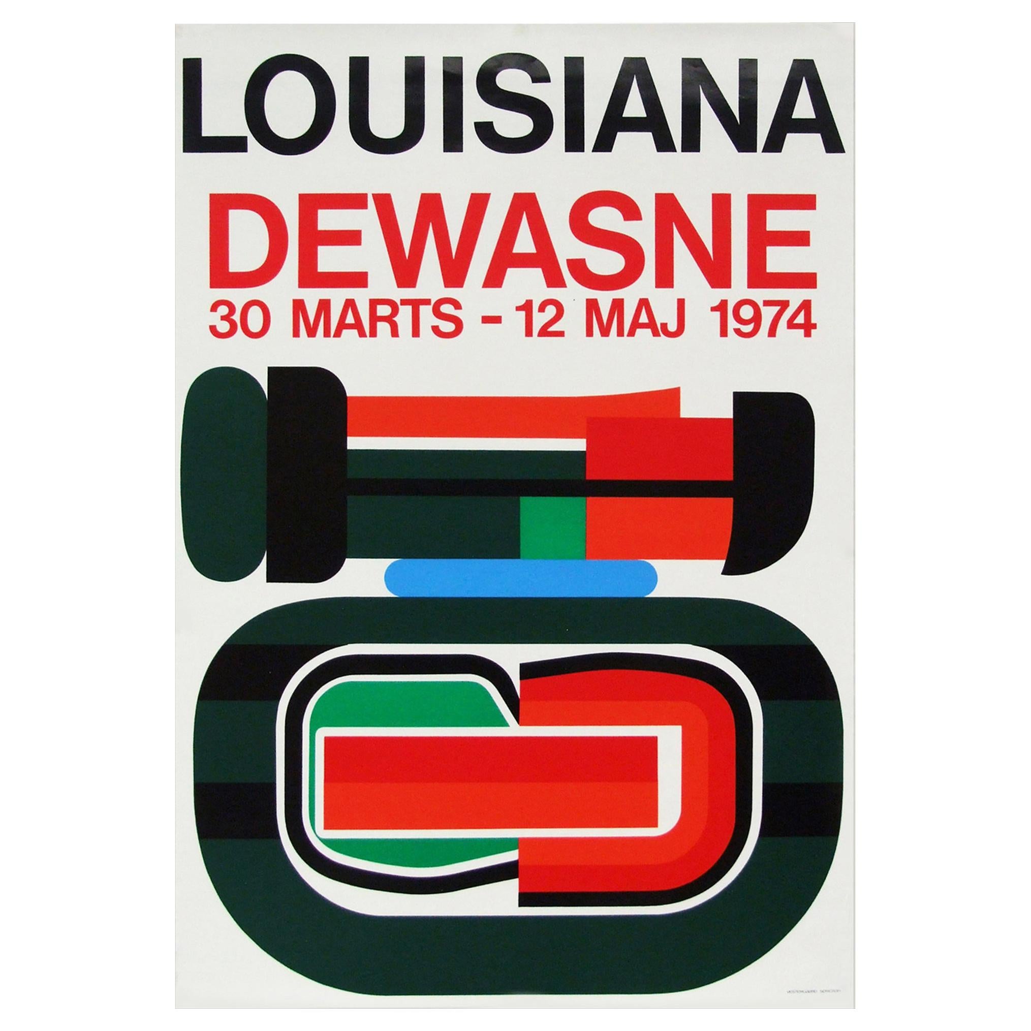 Original 1974 promotional poster for the Jean Dewasne exhibition at the Louisiana Museum, Denmark.

First edition color offset lithograph printed by Vestergaard Serigrafi

Rolled.

Measures: L 90cm x W 62cm.