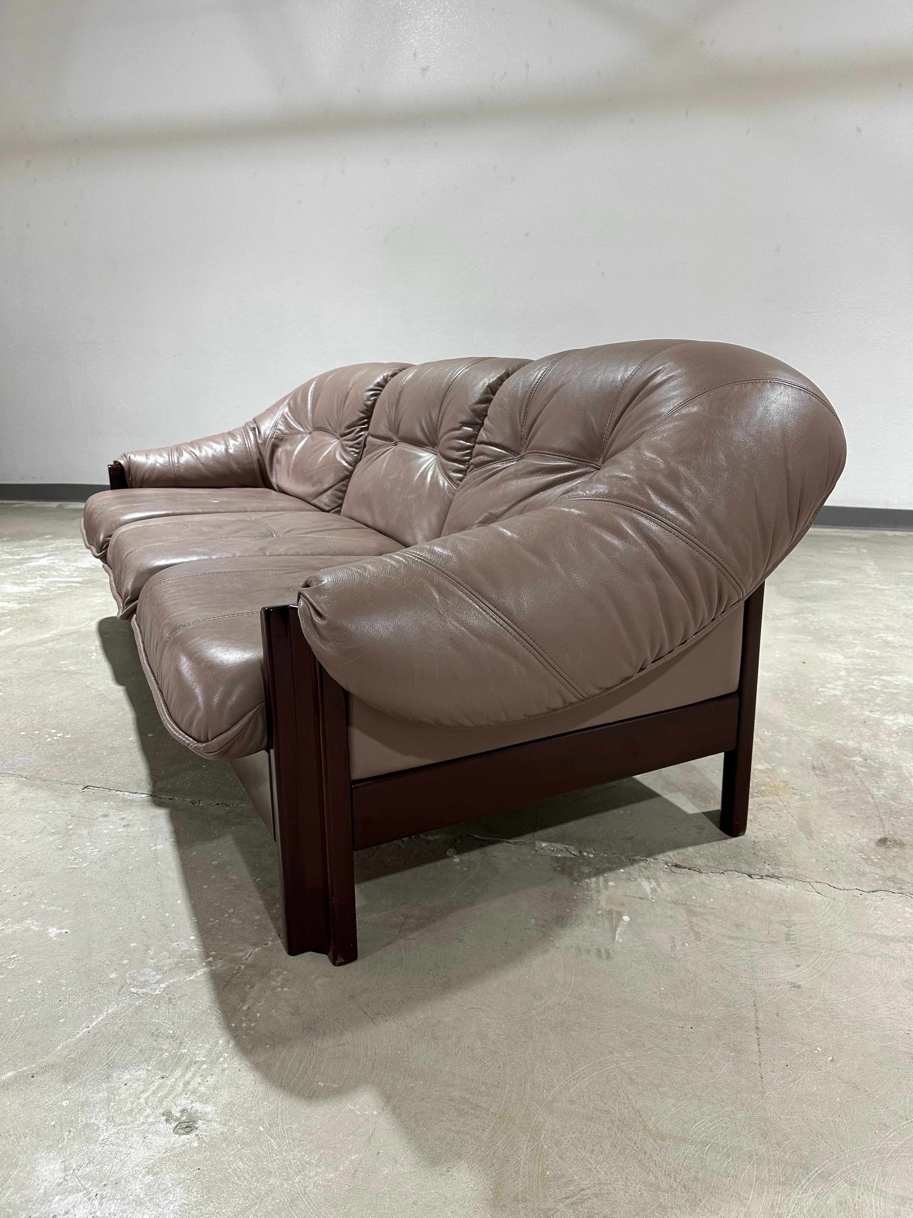 Mid-Century Modern 1970’s Jean Gillon for Probel Brazilian Modernist Rosewood and Leather Sofa