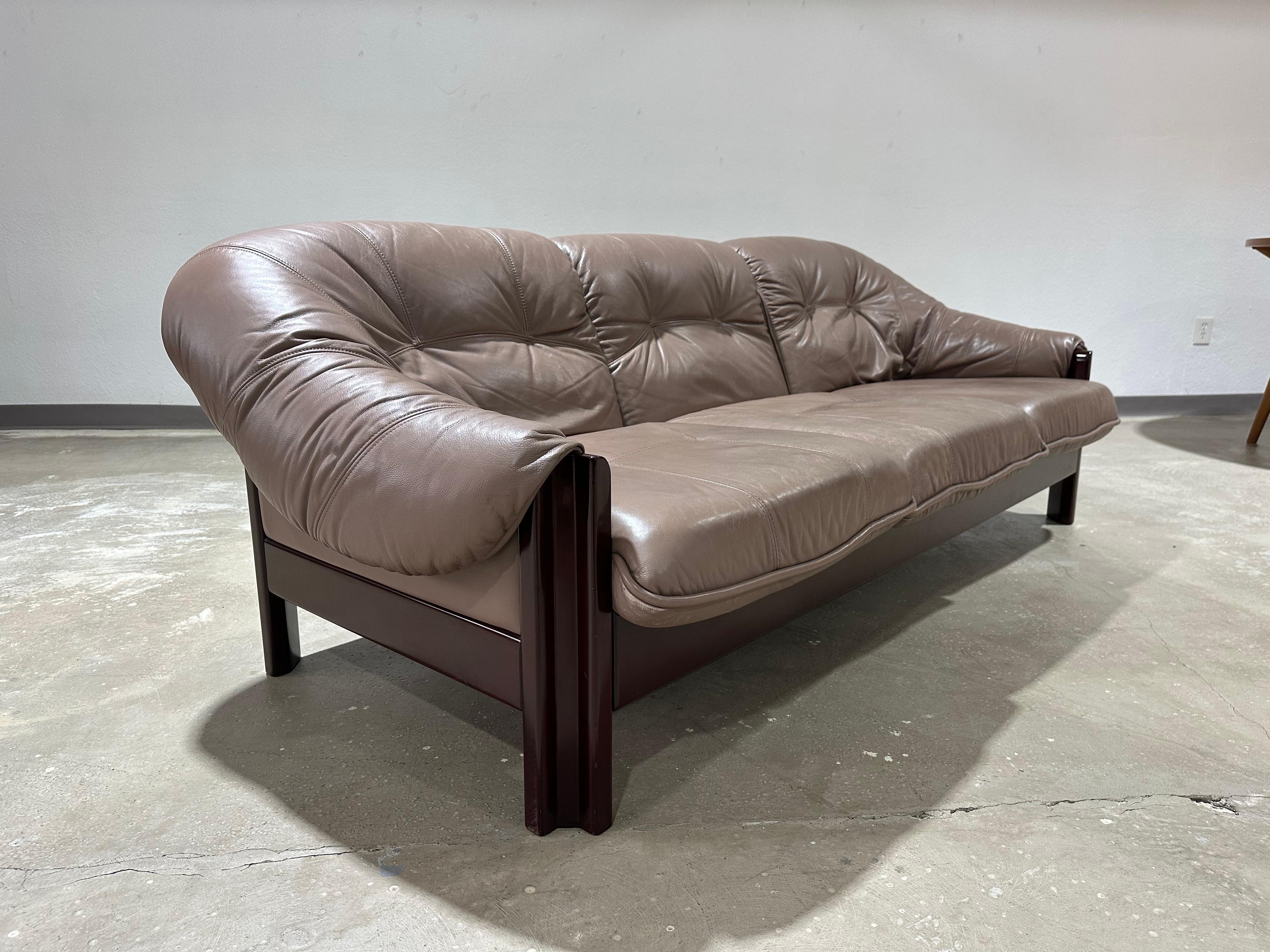 1970’s Jean Gillon for Probel Brazilian Modernist Rosewood and Leather Sofa 1