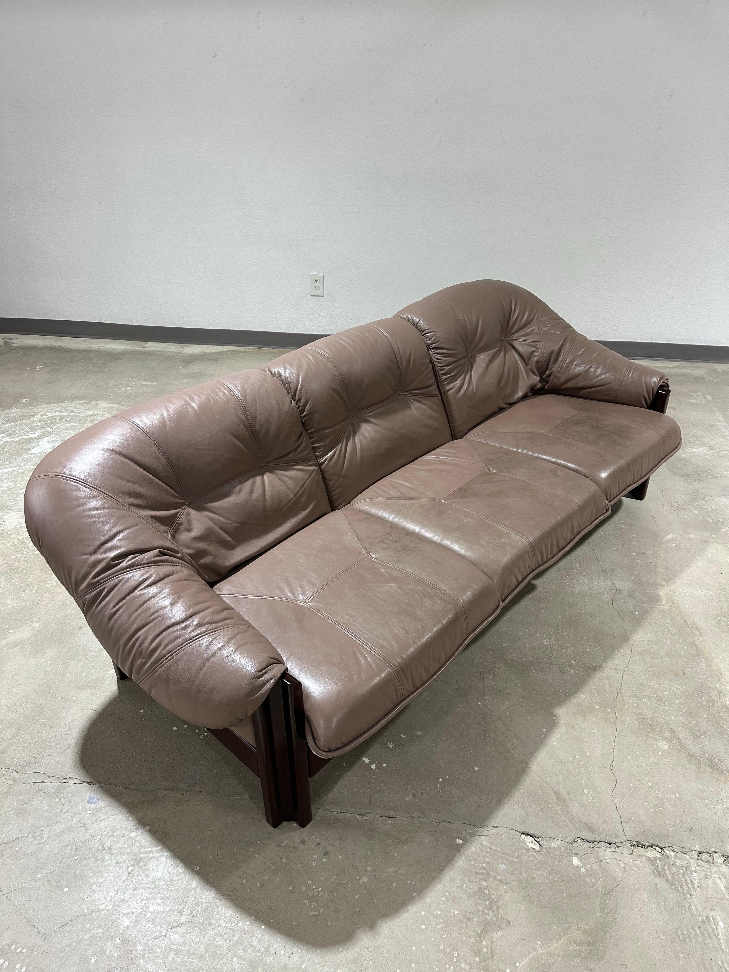 1970’s Jean Gillon for Probel Brazilian Modernist Rosewood and Leather Sofa 2