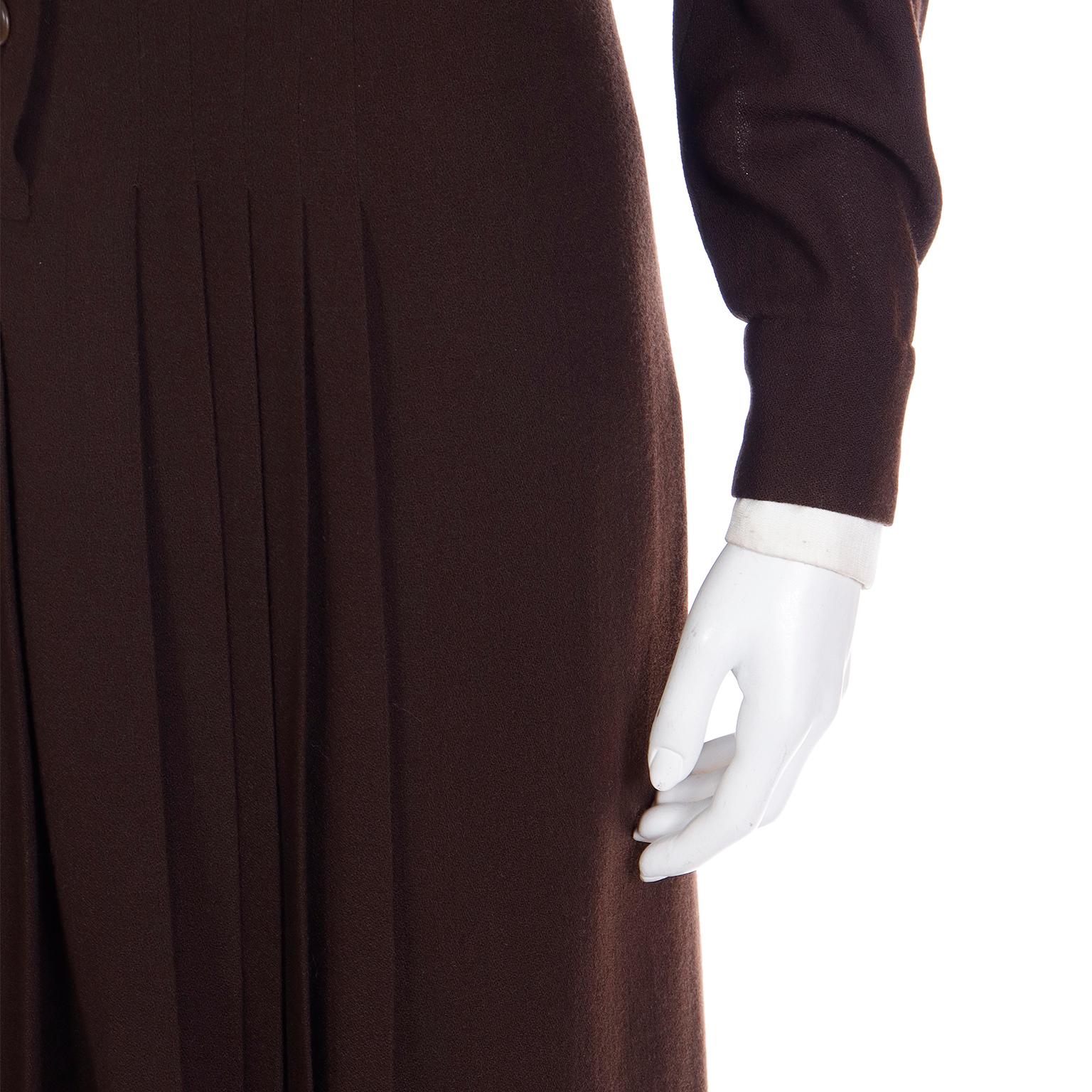 1970s Jean Louis I Magnin Brown Pleated Dress With Fringe Scarf For Sale 6