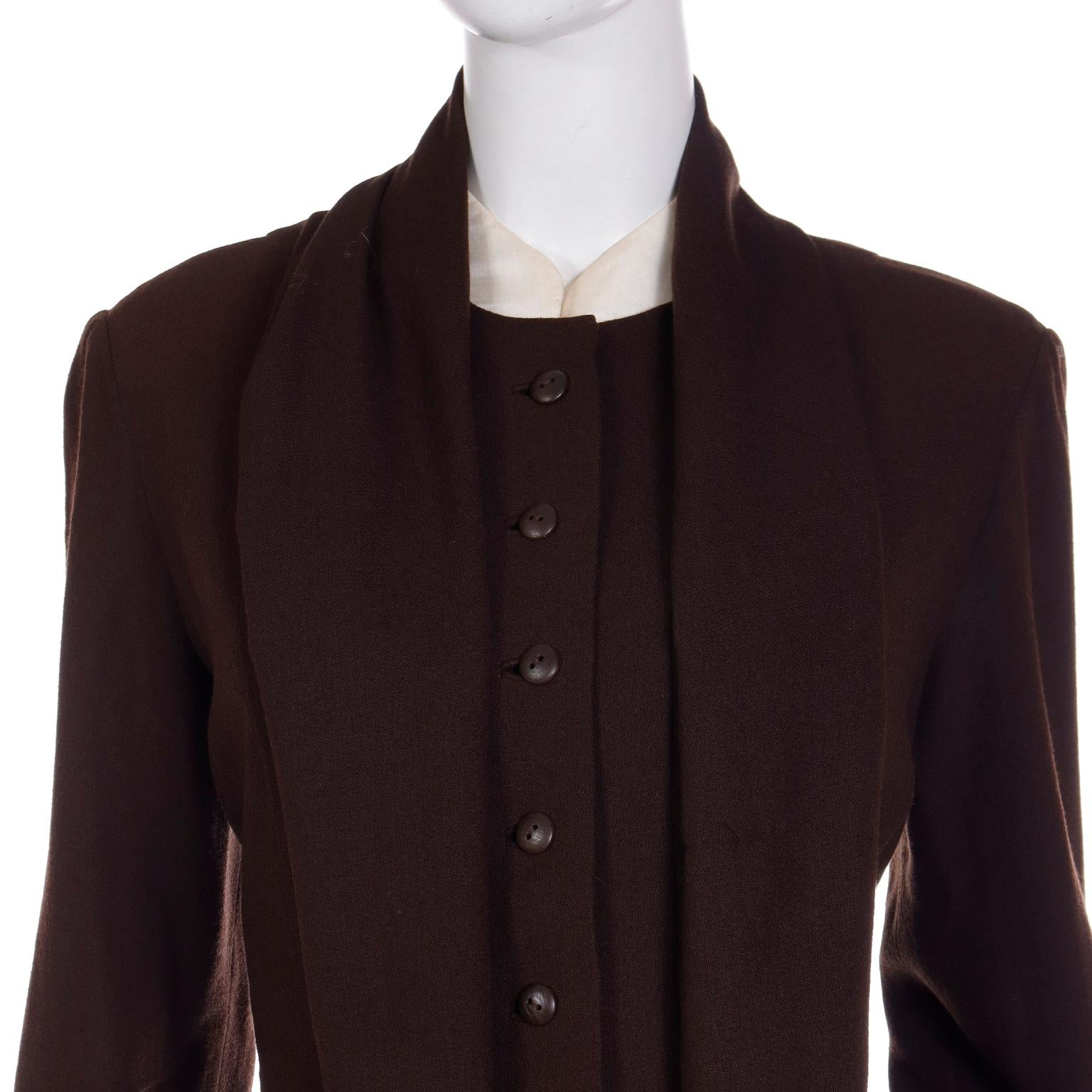 1970s Jean Louis I Magnin Brown Pleated Dress With Fringe Scarf For Sale 3