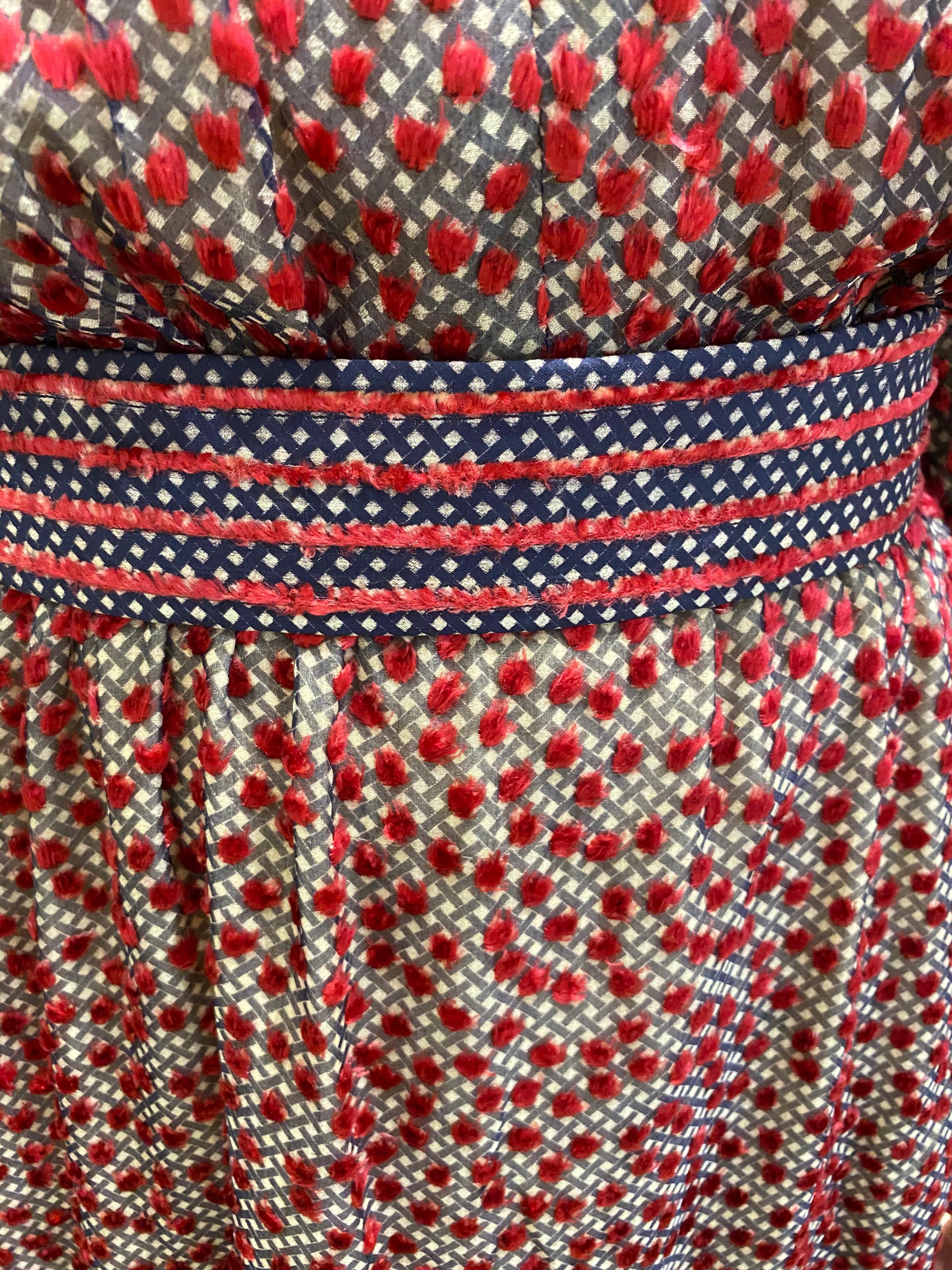 1970s Jean Louis Red Silk Velvet Long Sleeve Maxi dress 5
