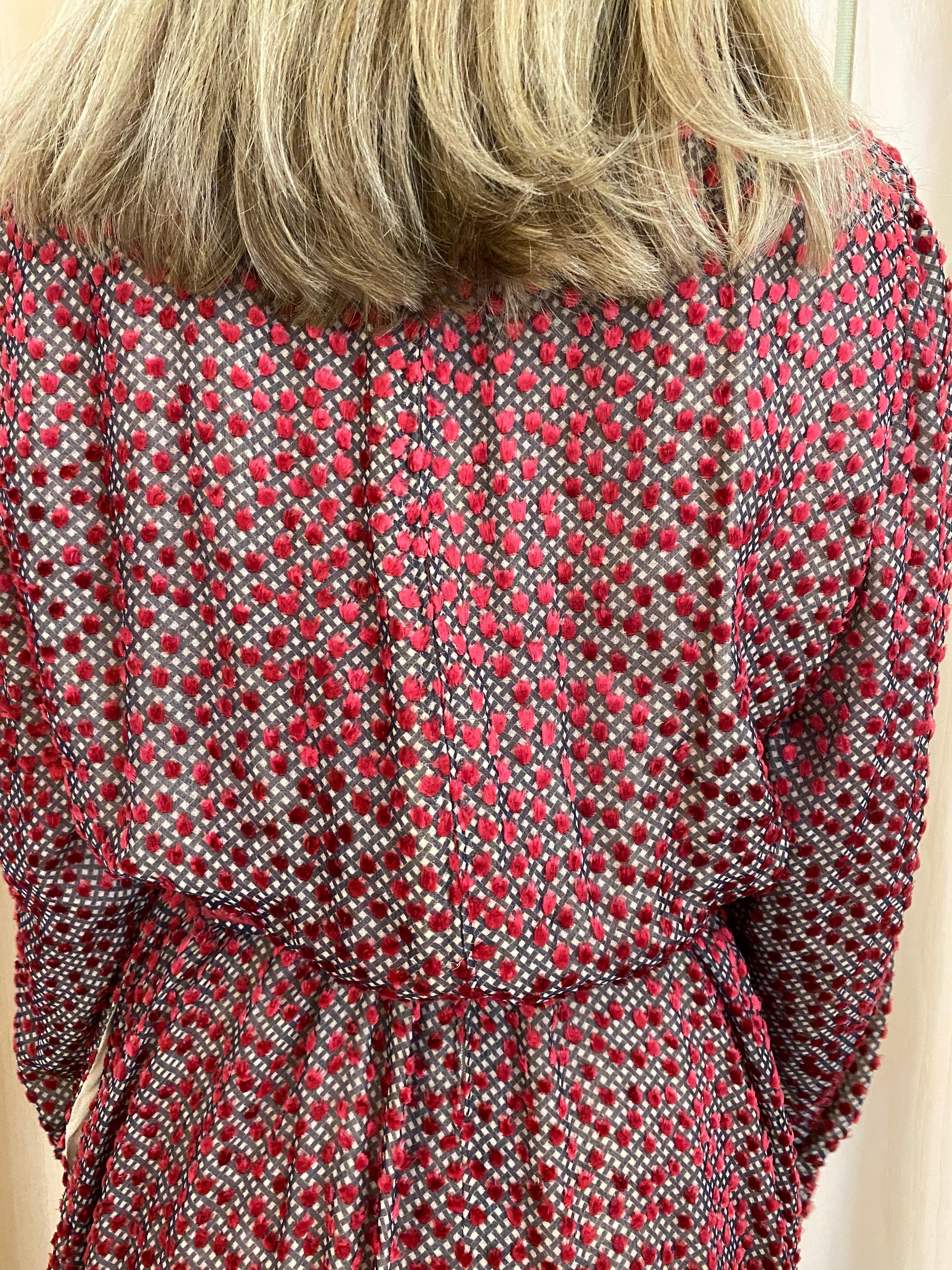 1970s Jean Louis Red Silk Velvet Long Sleeve Maxi dress 2