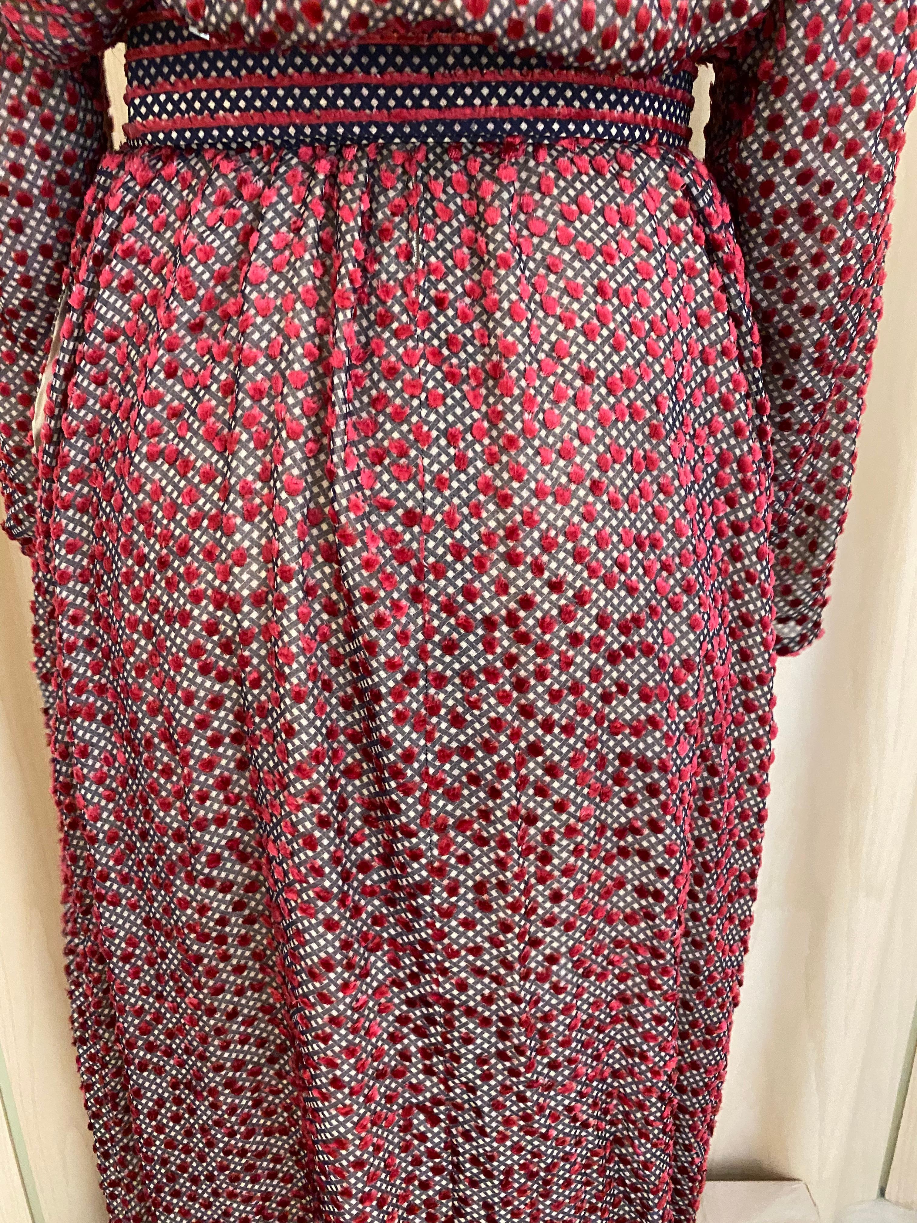 1970s Jean Louis Red Silk Velvet Long Sleeve Maxi dress 3