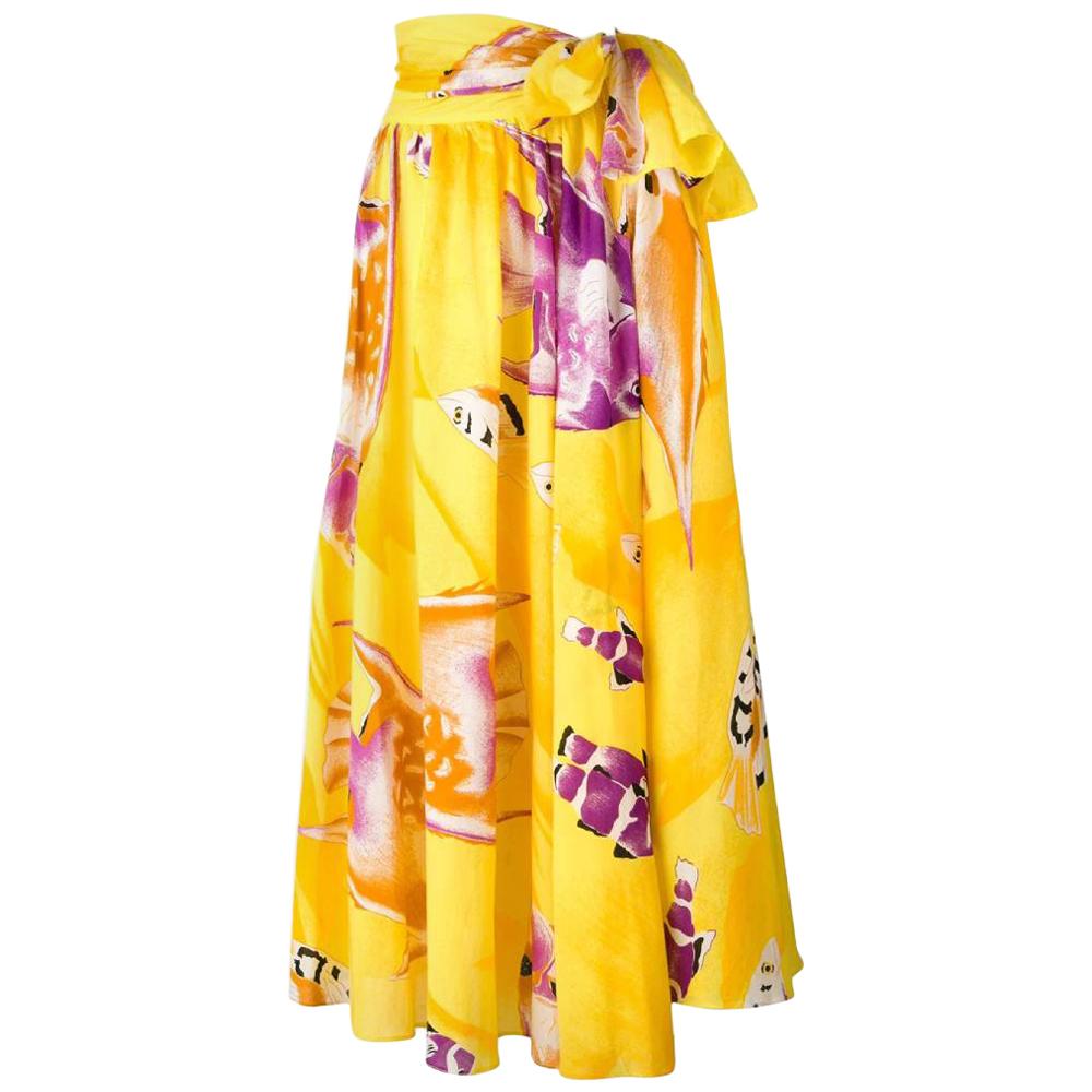 1970s Jean-Louis Scherrer Yellow Printed Skirt