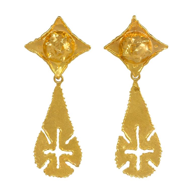 1970s Jean Mahie Hand Made Gold Day-to-Night Earrings with Removable Pendants