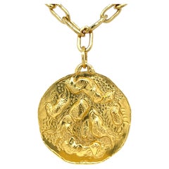 1970s Jean Mahie Gold Pisces Pendant Necklace