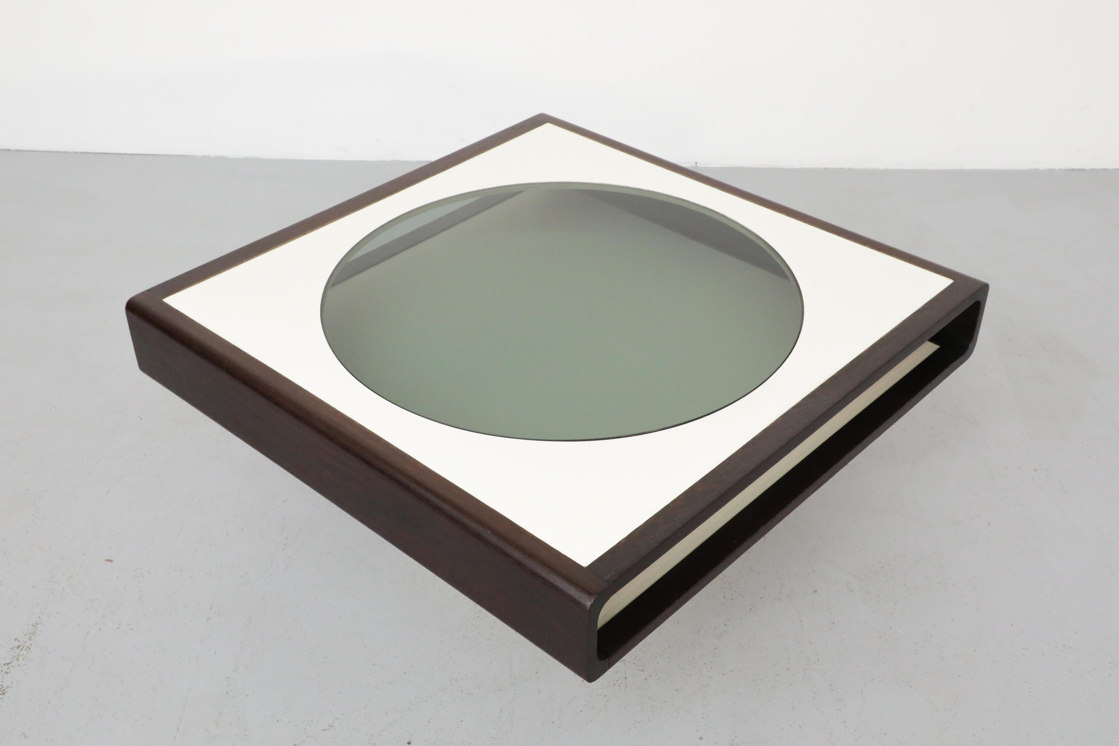 1970's, Jean Maneval Style Space Age Wenge and White Formica Square Coffee Table 4
