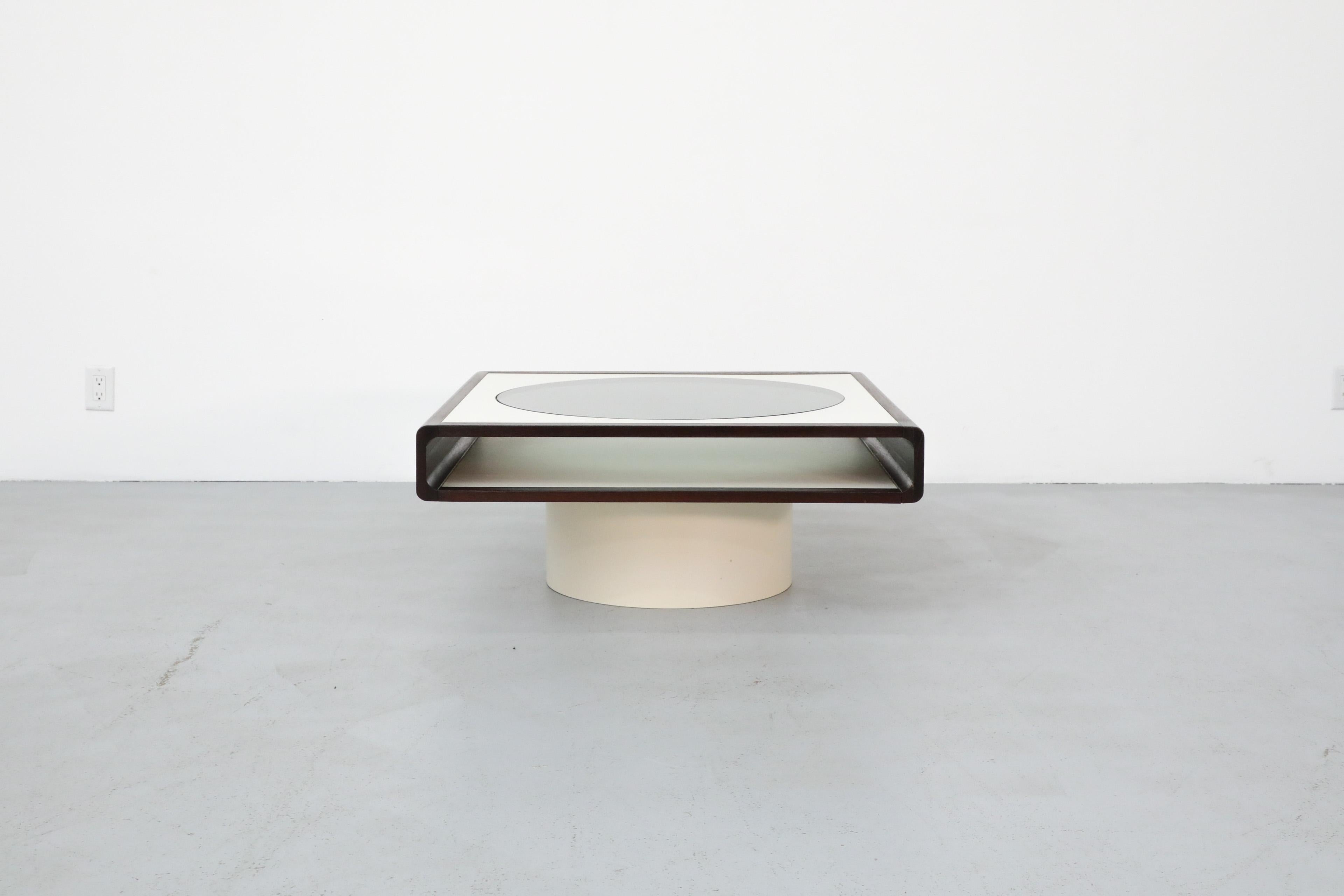 Mid-Century Modern 1970's, Jean Maneval Style Space Age Wenge and White Formica Square Coffee Table