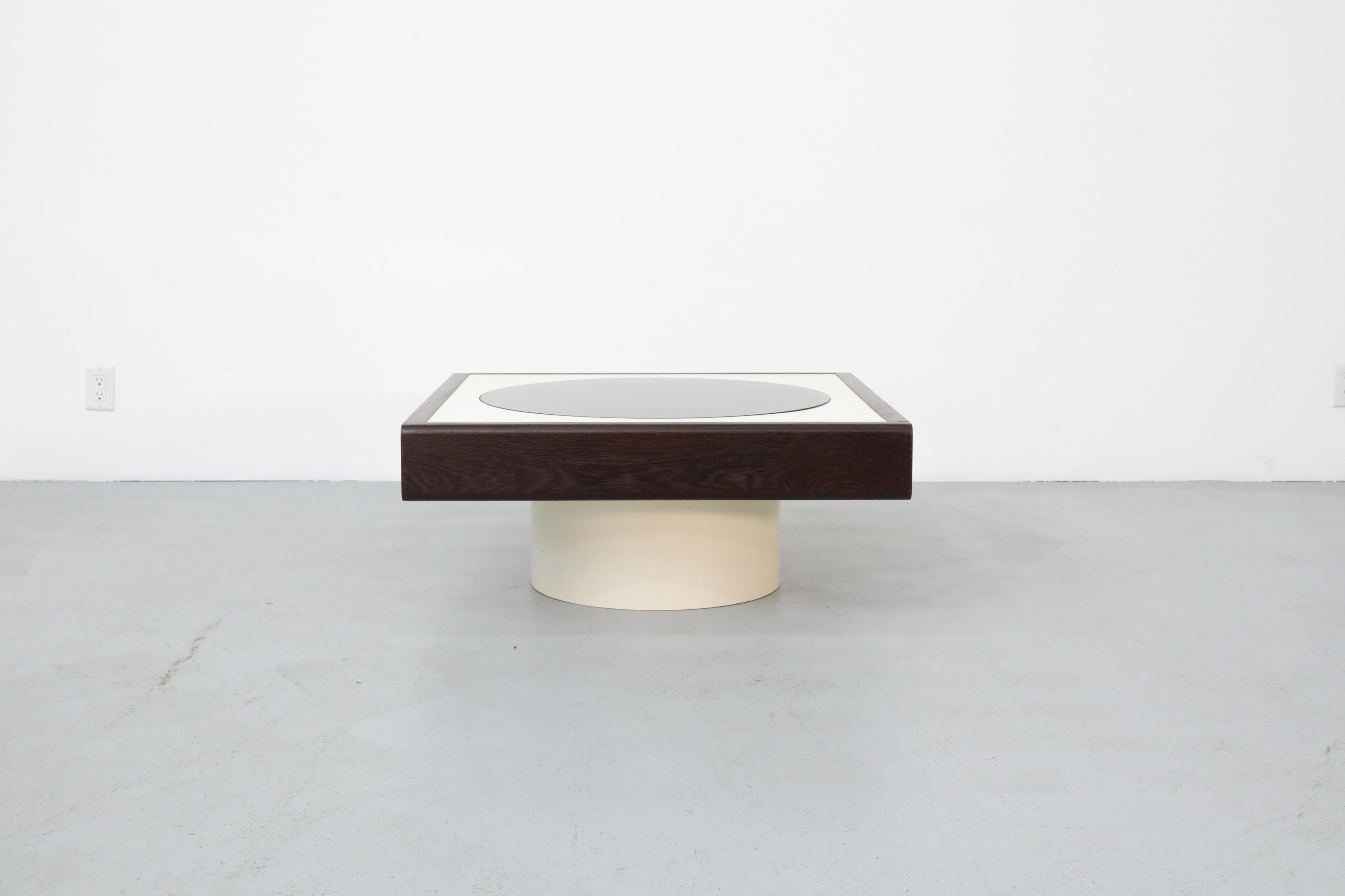 1970's, Jean Maneval Style Space Age Wenge and White Formica Square Coffee Table In Good Condition In Los Angeles, CA