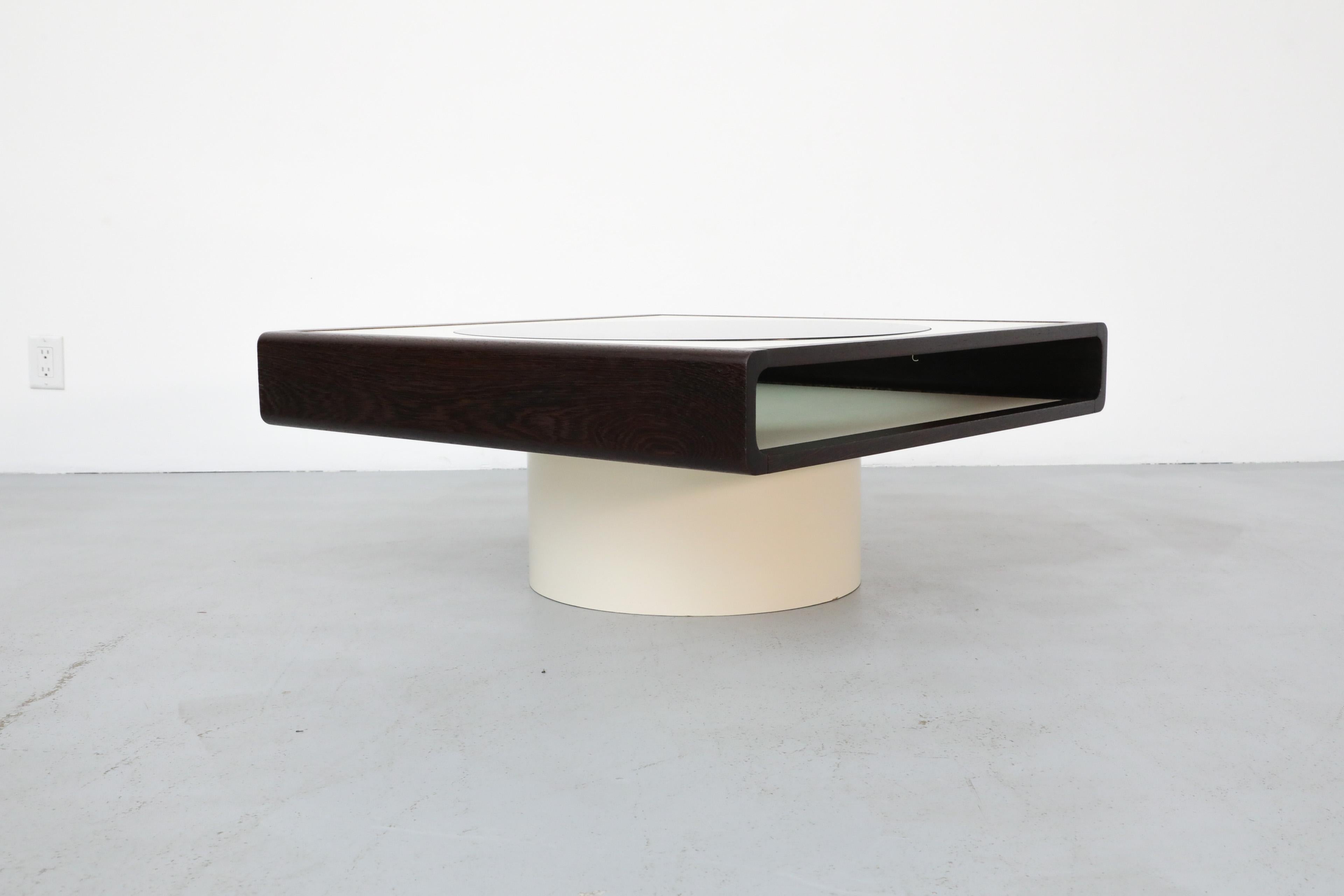 Smoked Glass 1970's, Jean Maneval Style Space Age Wenge and White Formica Square Coffee Table