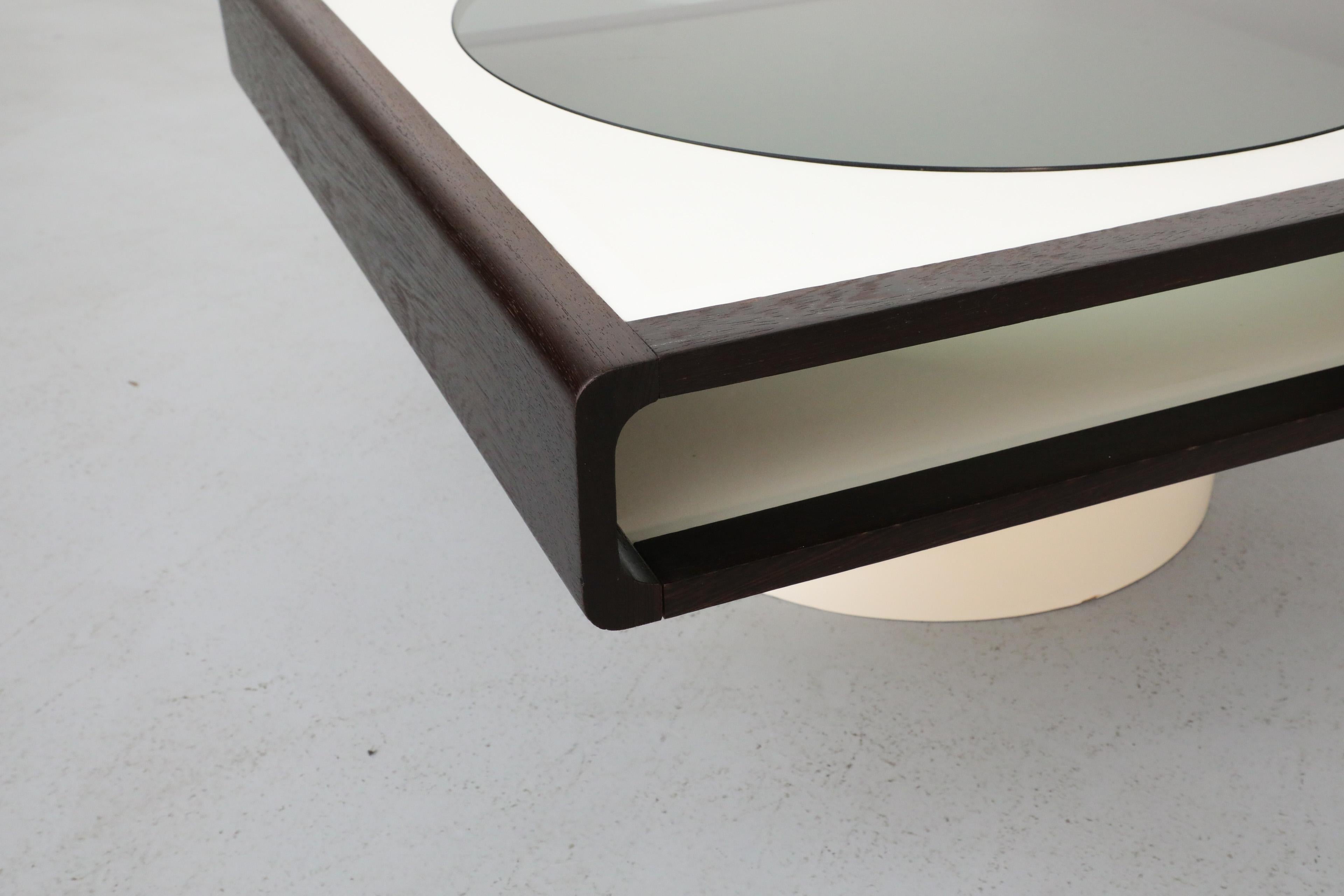 1970's, Jean Maneval Style Space Age Wenge and White Formica Square Coffee Table 1