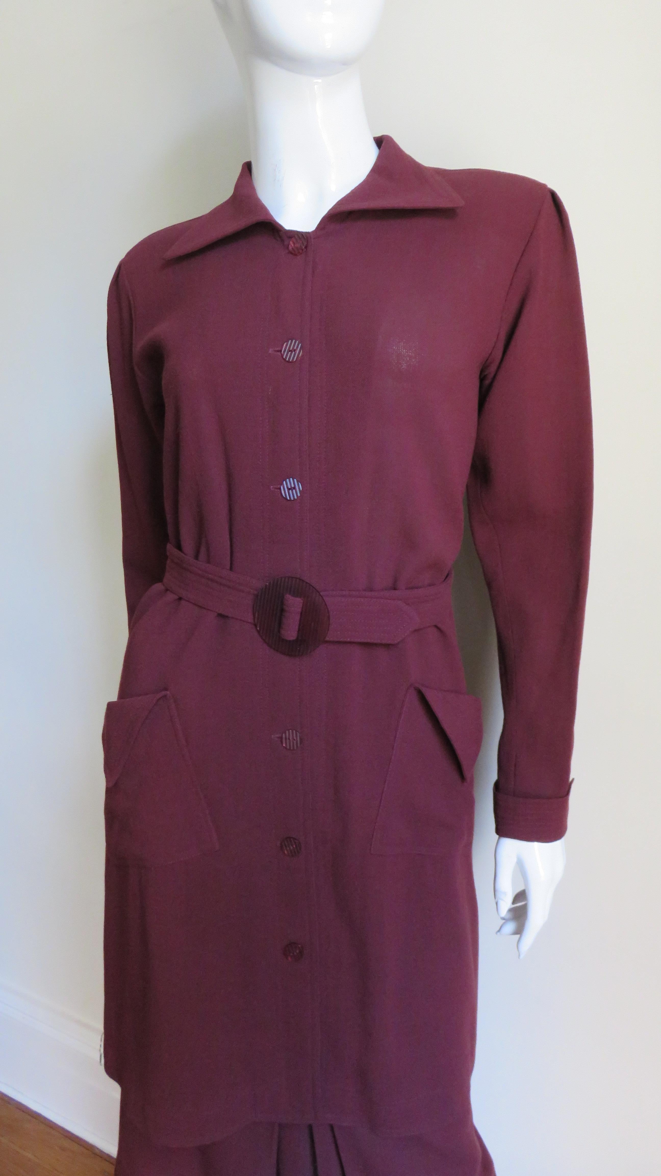 Black 1970s Jean Muir Belted Skirt Suit