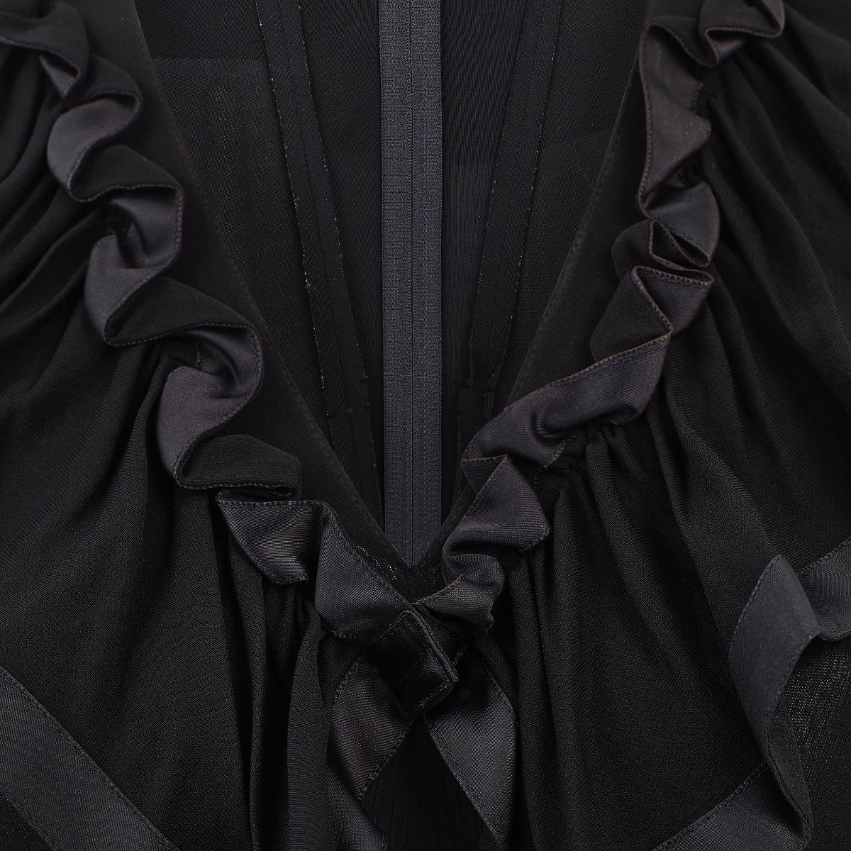 1970er Jean Muir Schwarzes Jersey-Maxikleid mit Schleifenverzierung Damen im Angebot