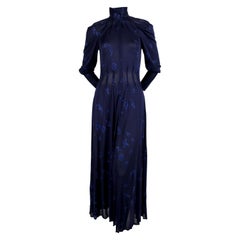1970's JEAN MUIR blaues Jerseykleid mit Sternen und Monden