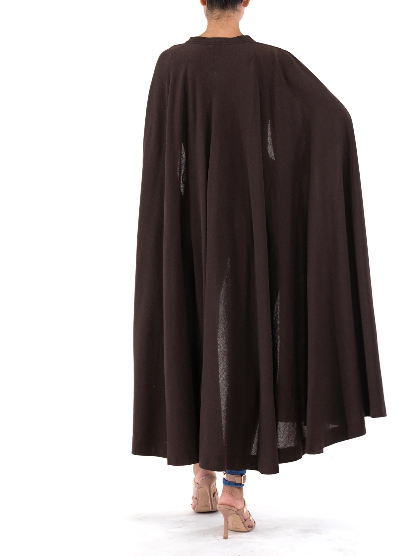 1970S JEAN MUIR Chocolate Brown Wool Crepe Cape For Sale 1