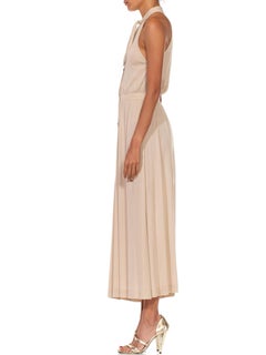 1970S JEAN MUIR Ecru Rayon Jersey Slinky Bow Neck Halter Dress