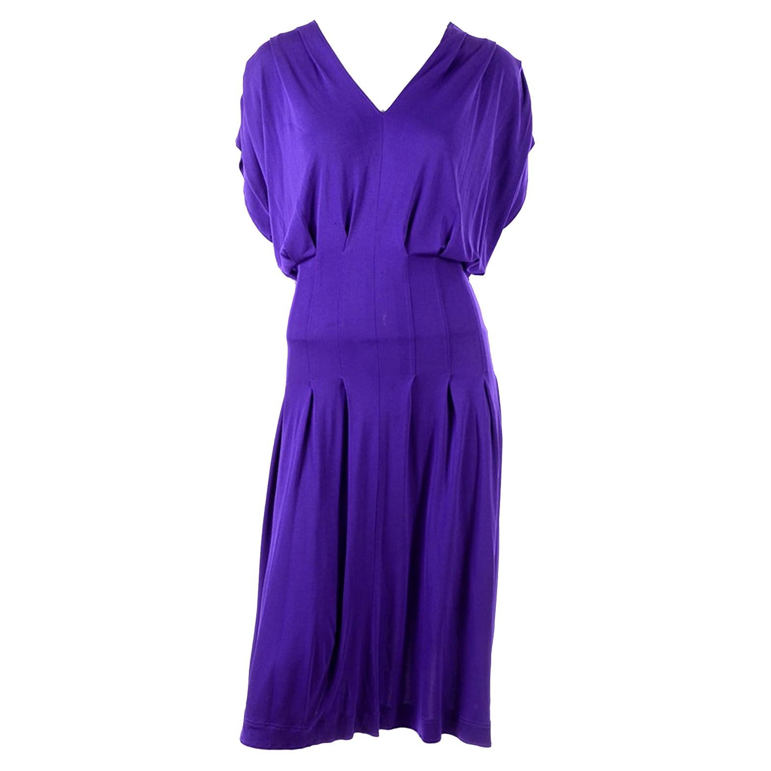 1970s Jean Muir London Vintage Purple Rayon Jersey Dress
