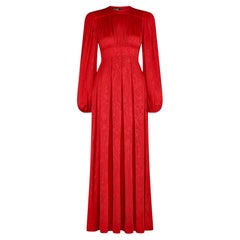 1970s Jean Muir Red Moire Jersey Long-Sleeved Maxi Dress