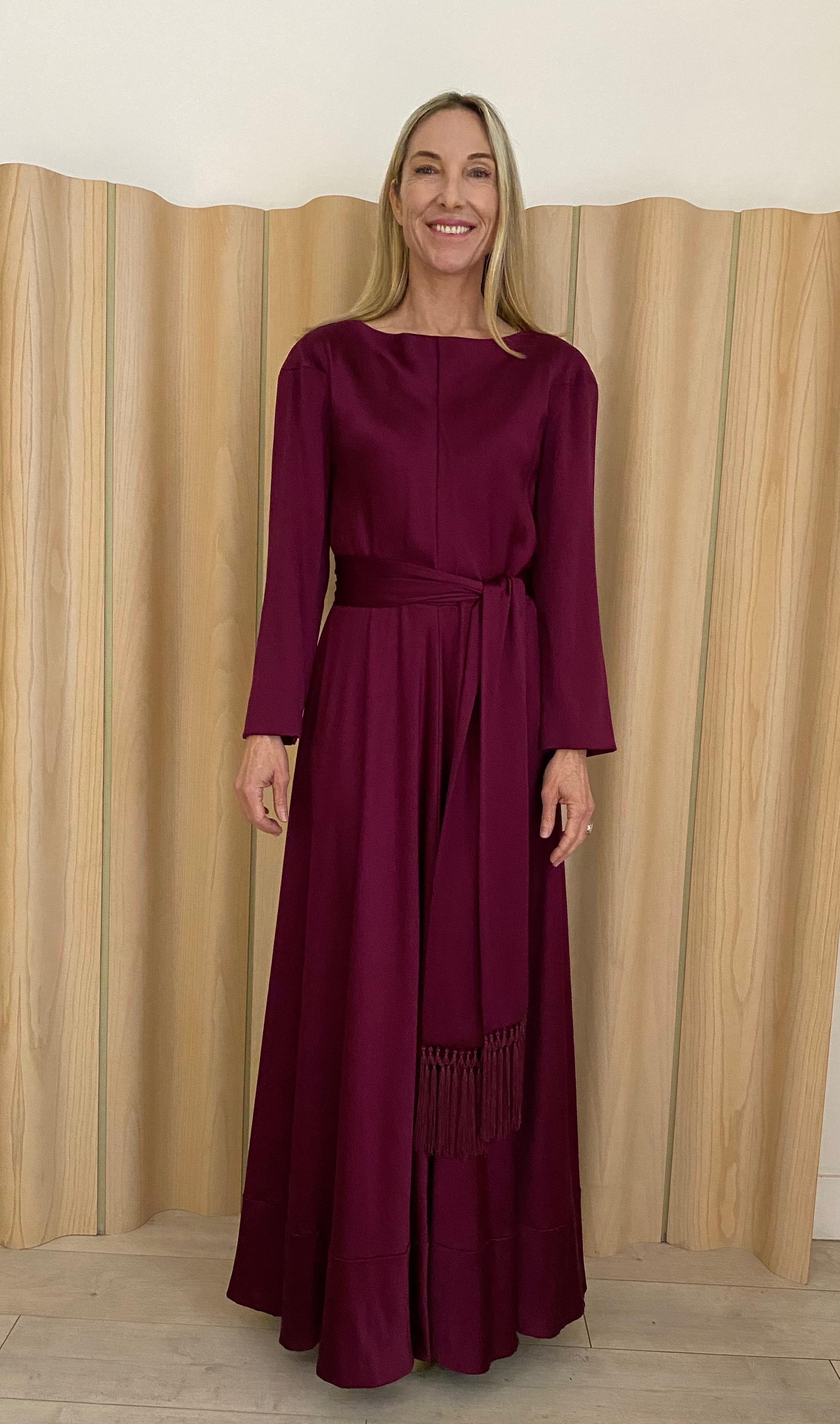 1970s Jean Patou Burgundy Plum Silk Charmeuse Gown For Sale 1