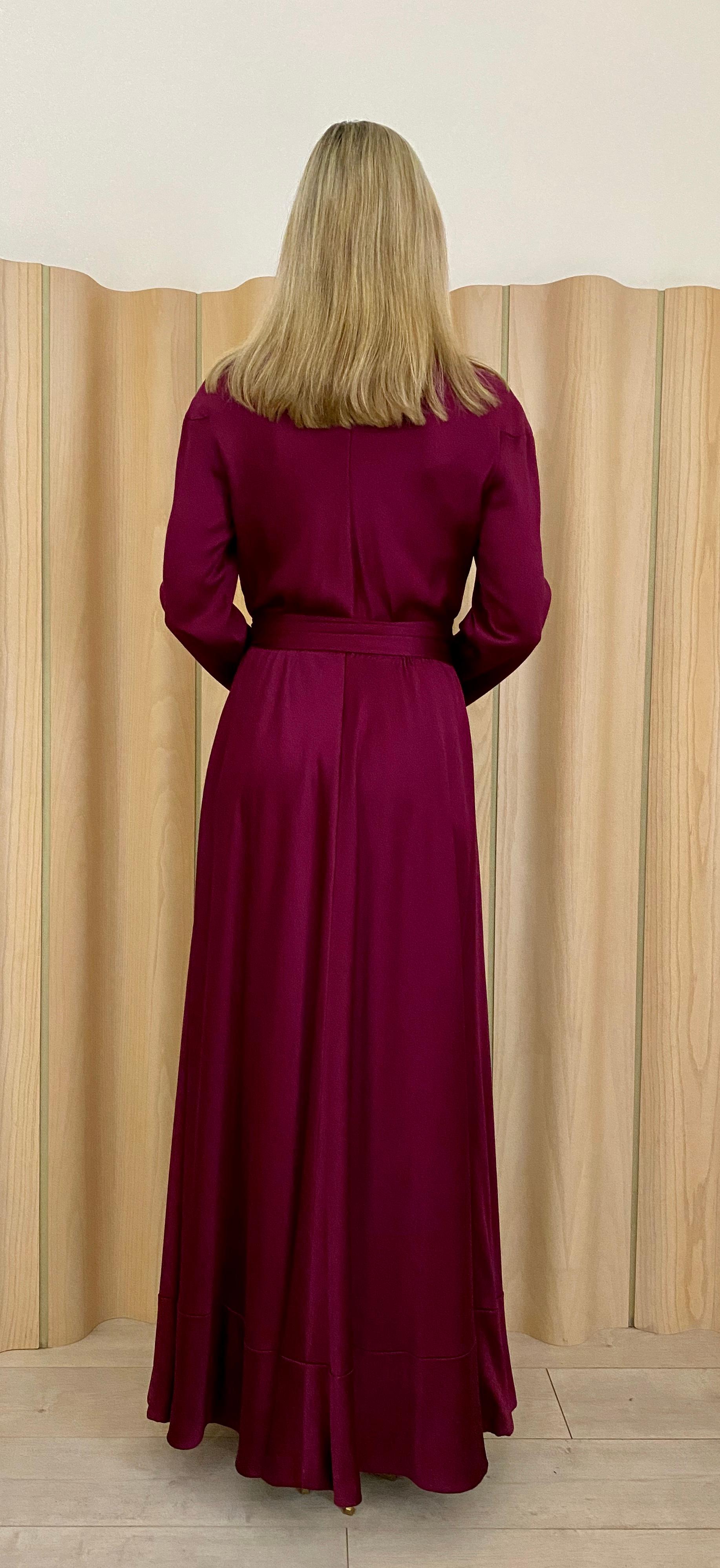 1970s Jean Patou Burgundy Plum Silk Charmeuse Gown For Sale 3