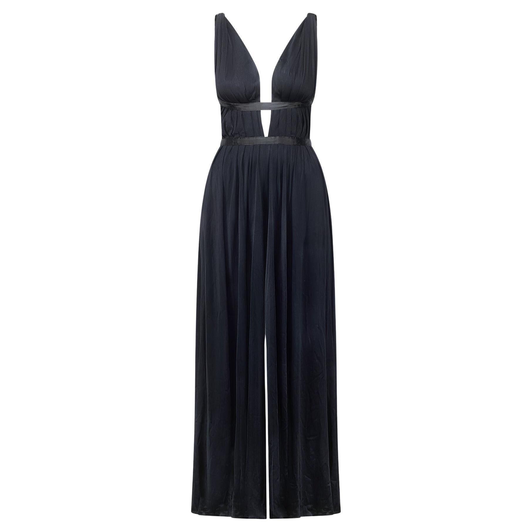 1970s Jean Varon Black Jersey Goddess Style Jumpsuit