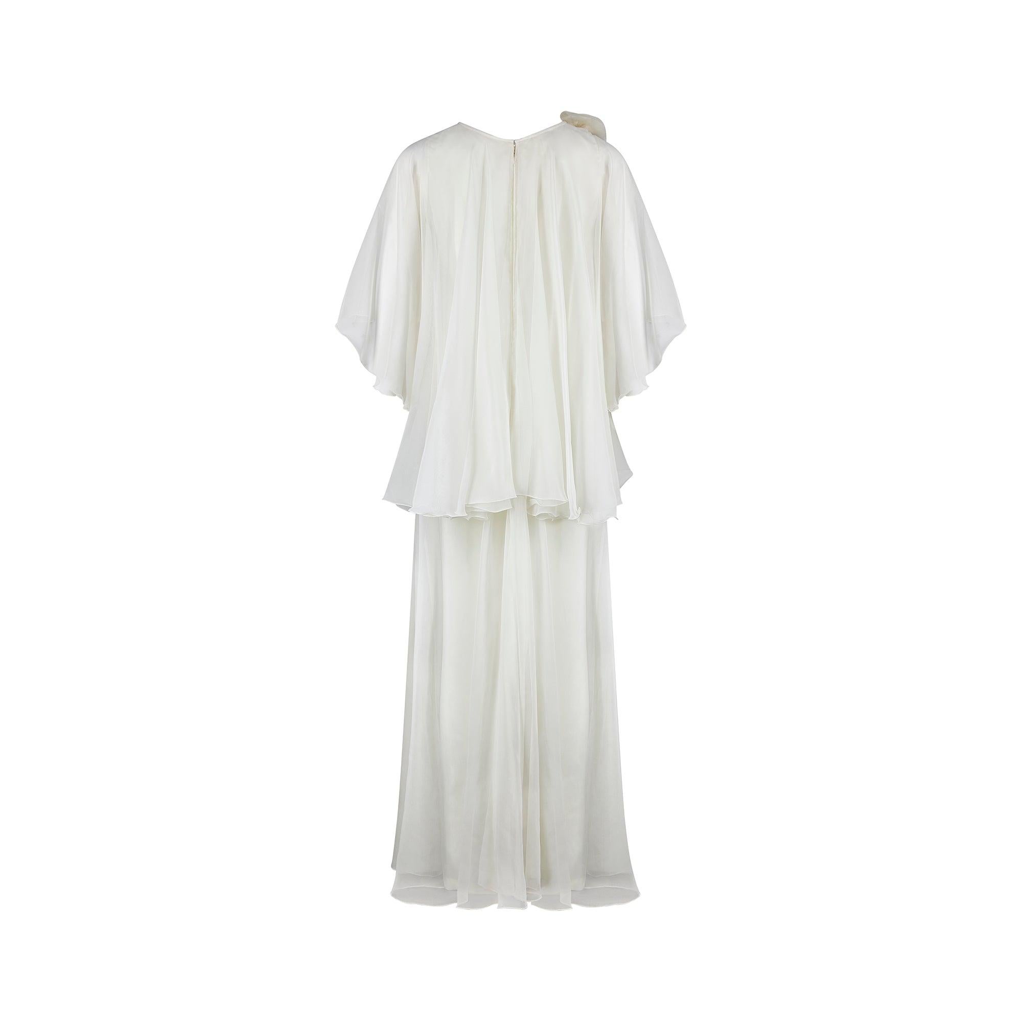 1970s Jean Varon Cream Georgette Tiered Maxi Dress In Excellent Condition For Sale In London, GB