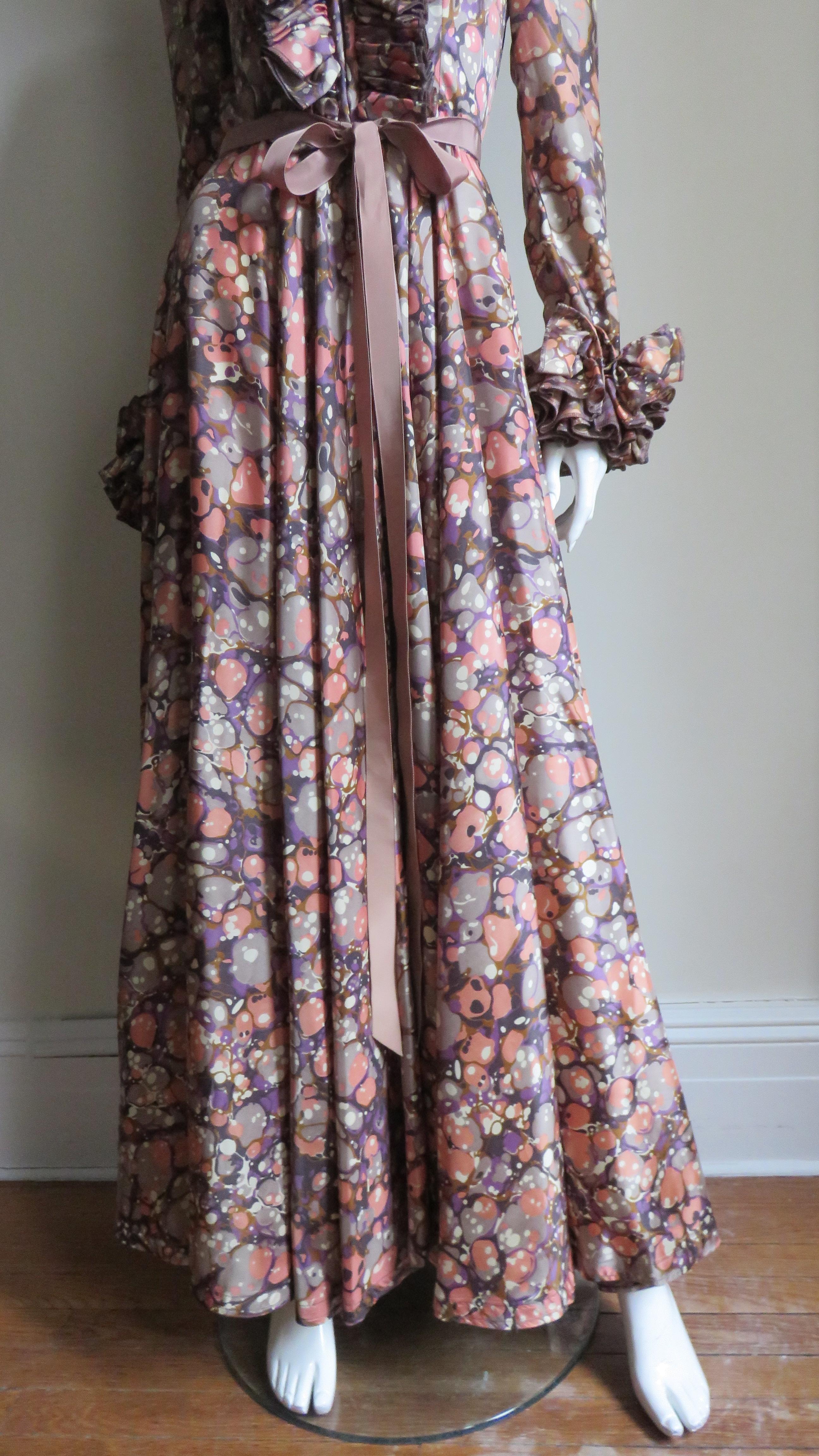 Jean Varon Silk Maxi Dress 1970s In Good Condition For Sale In Water Mill, NY