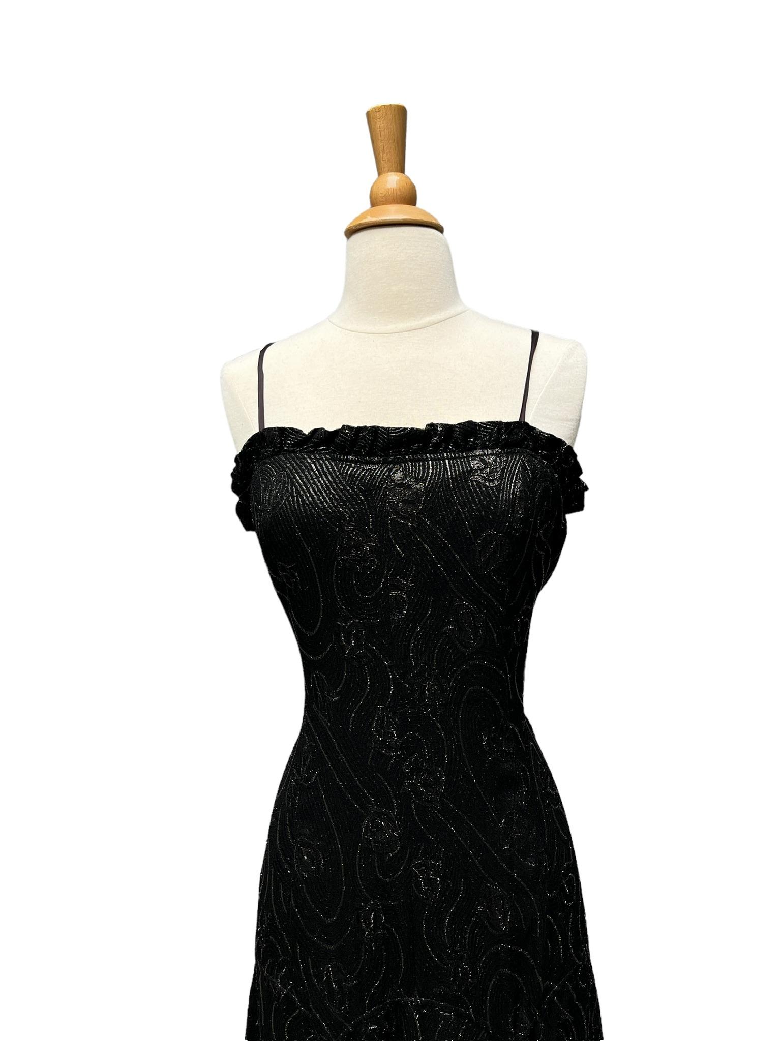 Black Jean Varon Metallic Dress, Circa 1970s For Sale