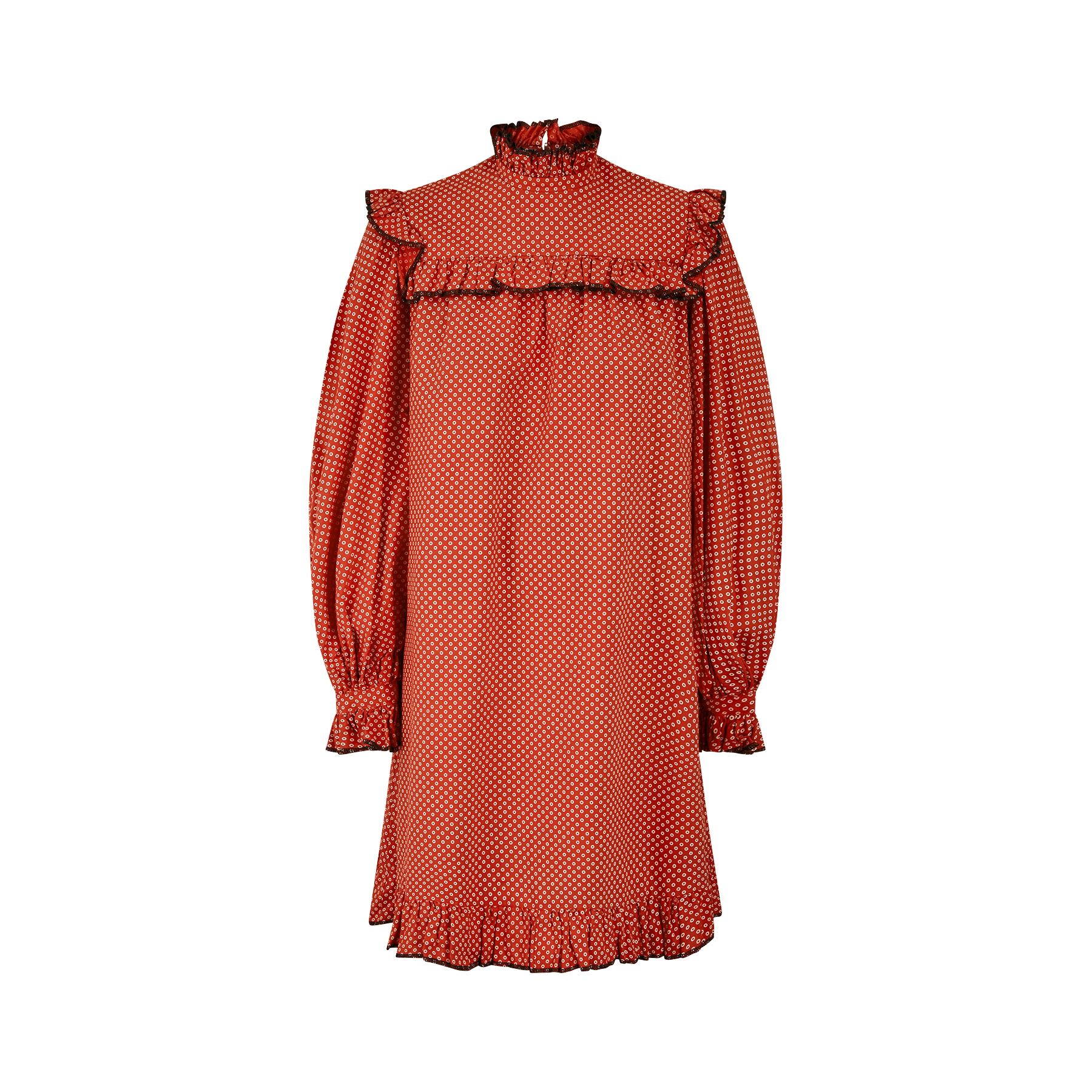 1970s Jean Varon Red Circle Print Tunic Dress For Sale