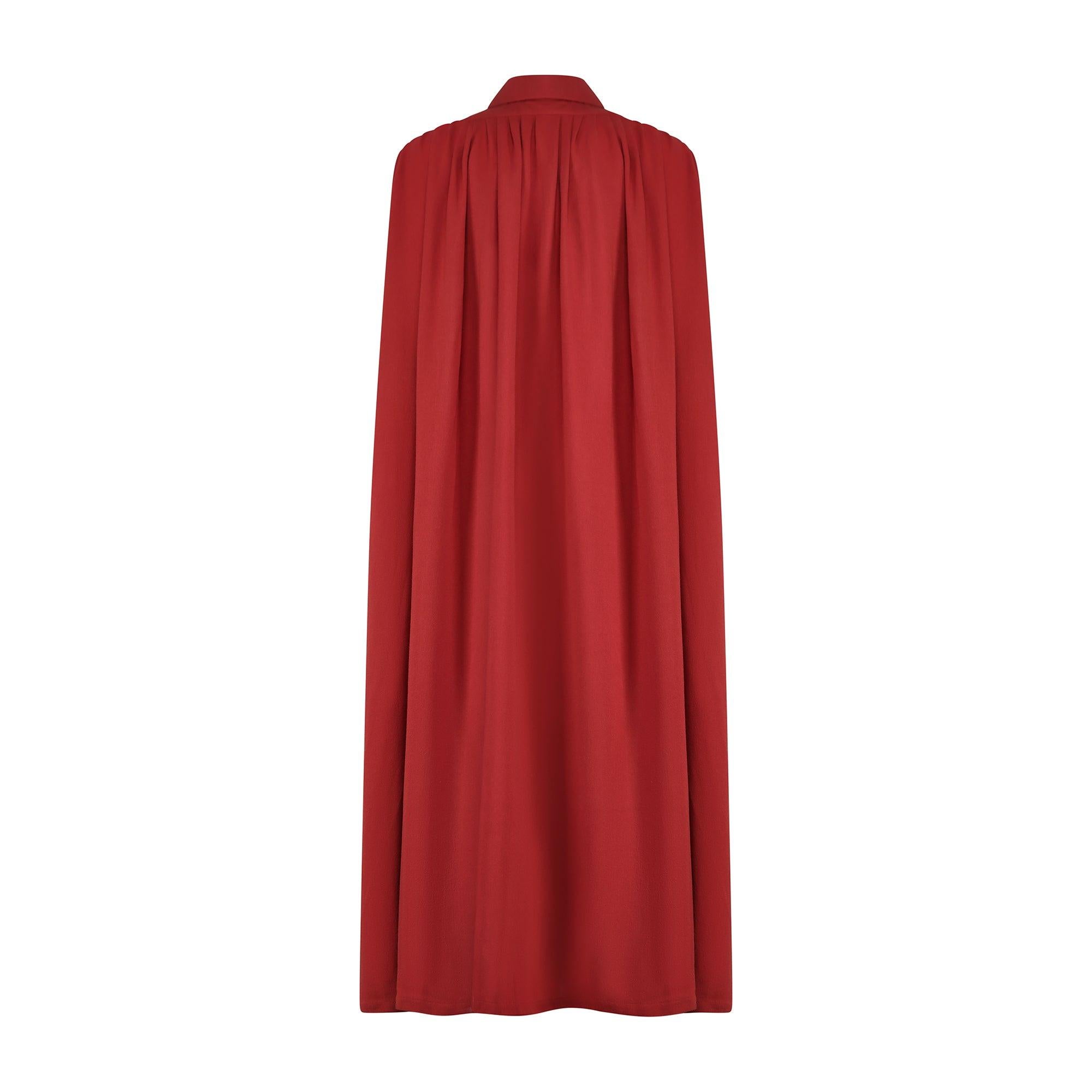 Red 1970s Jean Varon Russet Wool Crepe Cape For Sale
