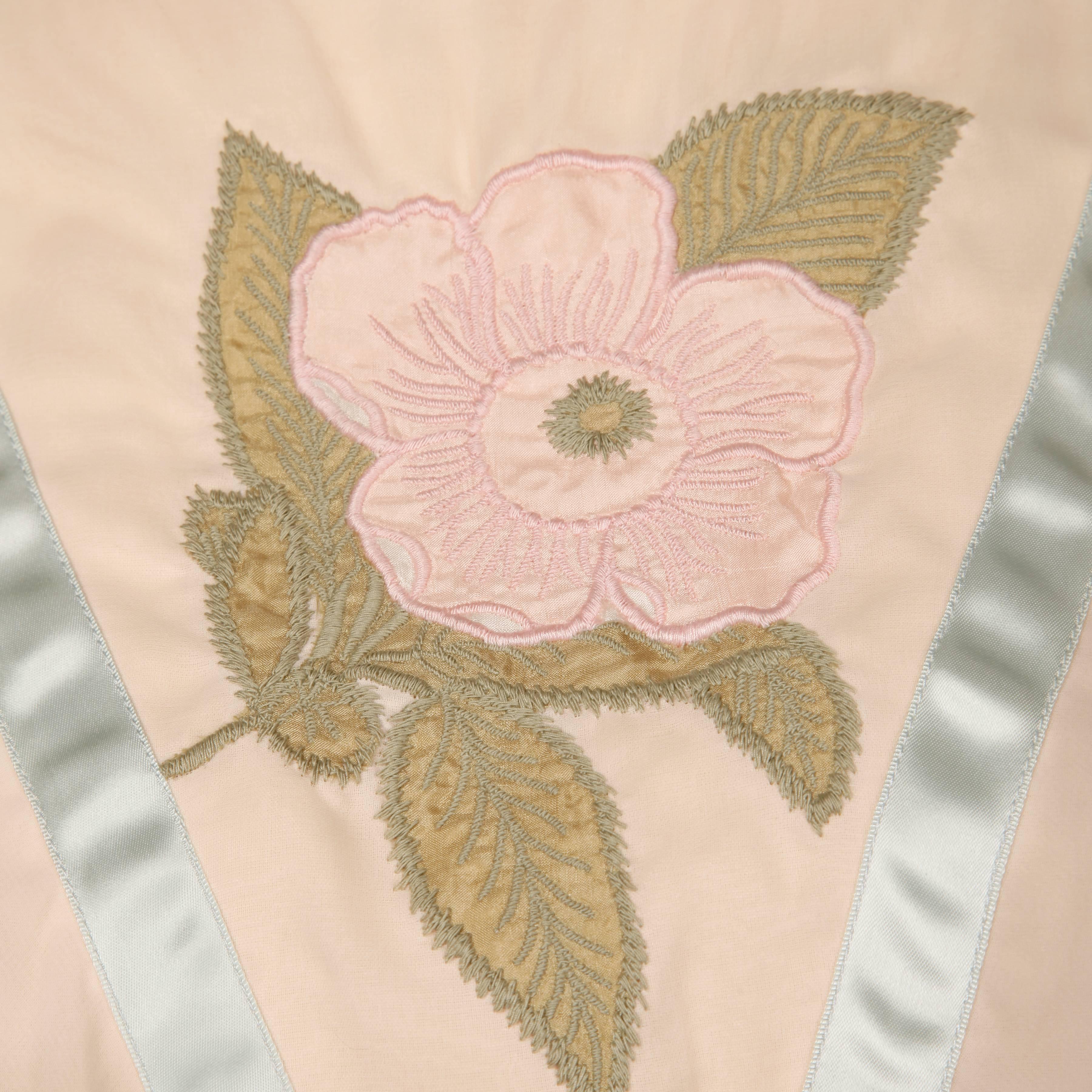1970s Jean Varon Vintage Blush Maxi Dress with Embroidered Floral Detail In Excellent Condition For Sale In Sparks, NV