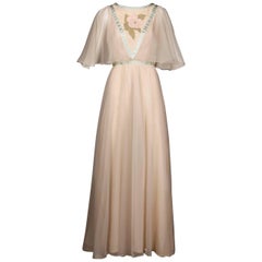 Robe longue vintage Jean Varon des années 1970 avec détails floraux brodés