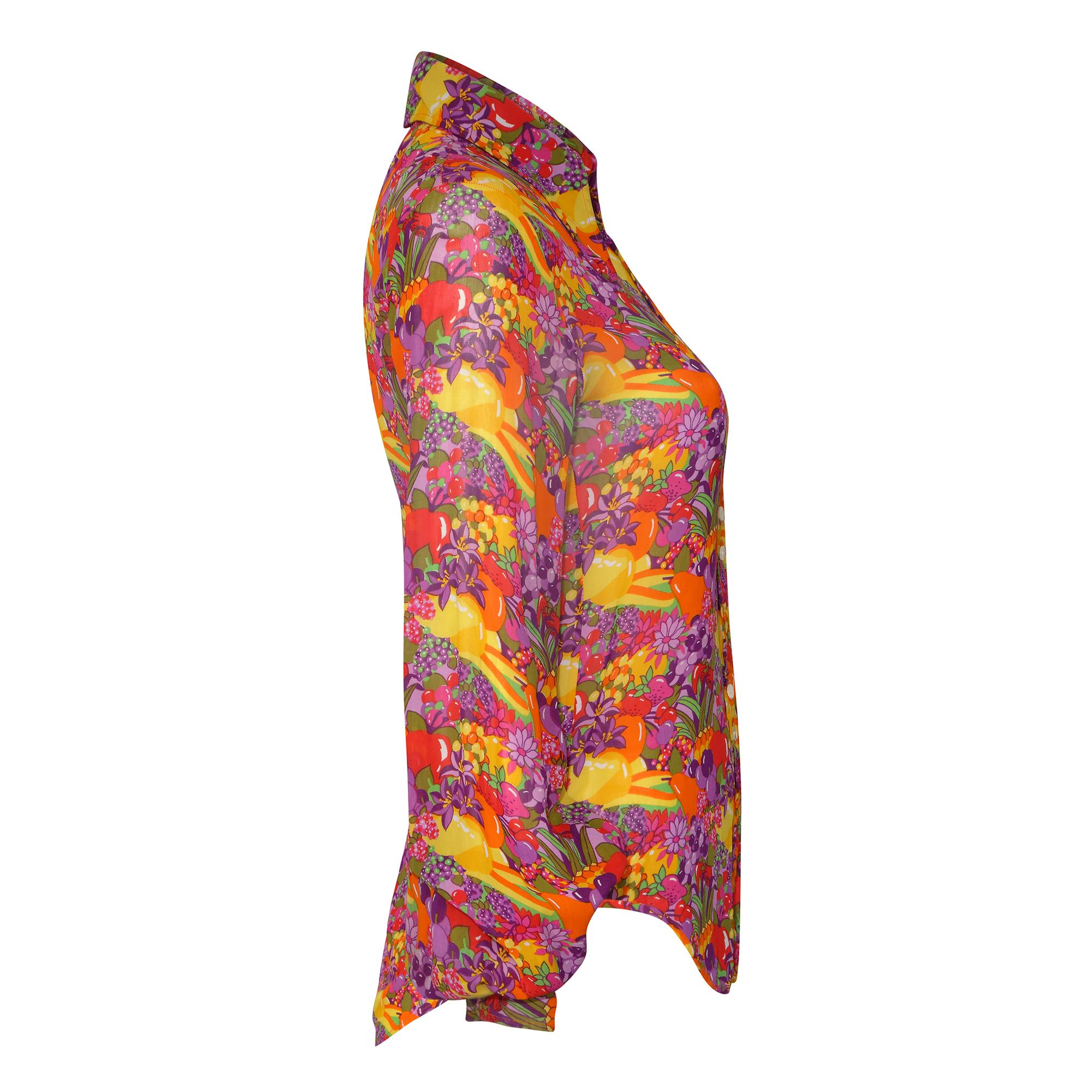 Rosa Camicia anni '70 con stampa floreale e frutta di Jeff Banks