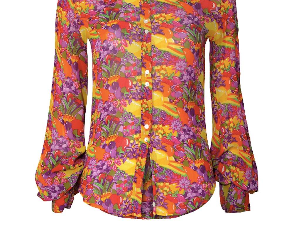 Camicia anni '70 con stampa floreale e frutta di Jeff Banks 1