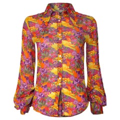 Camicia anni '70 con stampa floreale e frutta di Jeff Banks