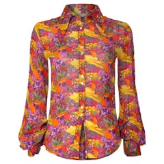 Vintage 1970s Jeff Banks Colourful Floral and Fruit Print Shirt