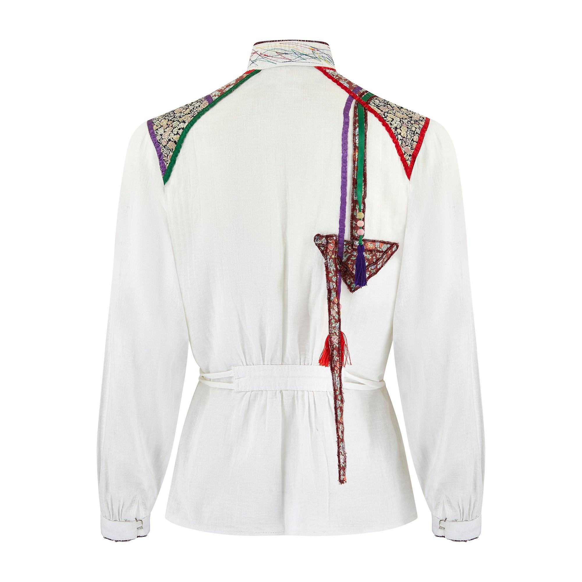 Gray 1970s Jeff Banks Cotton Shirt with Patchwork Appliqué For Sale
