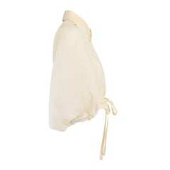 1970s Jeff Banks Cream Bell-Sleeve Crop Top with Drawstring Waist