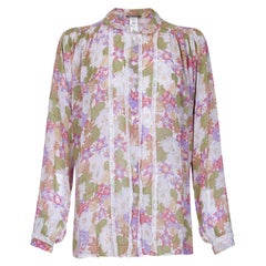 1970s Jeff Banks Floral Chiffon and Lace Blouse