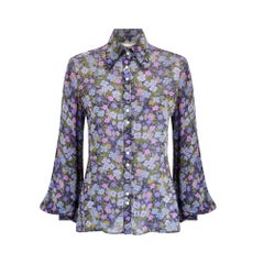 Jeff Banks - Chemisier à col dagger à fleurs des années 1970