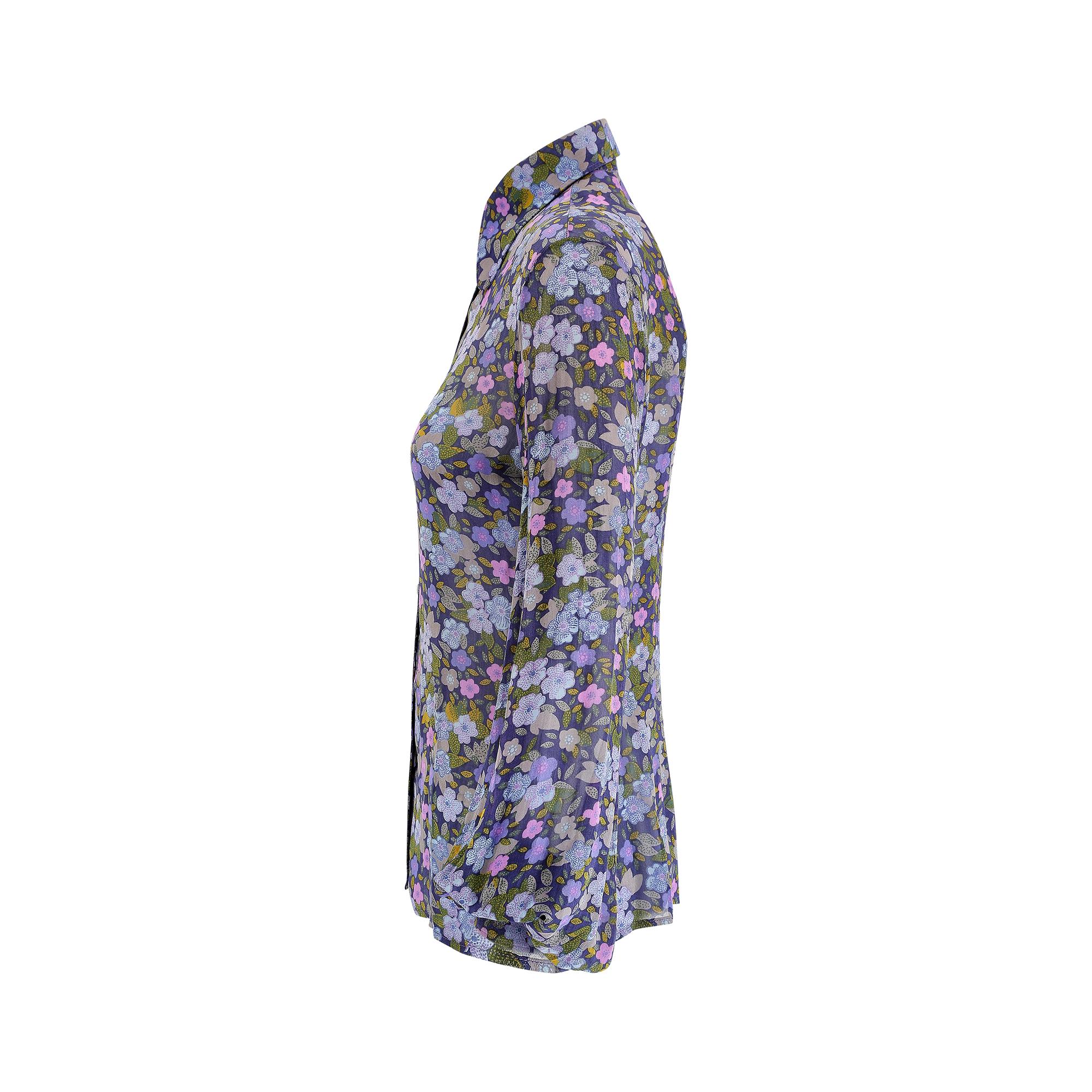 1970s Jeff Banks Floral Dagger Collar Blouse In Excellent Condition In London, GB