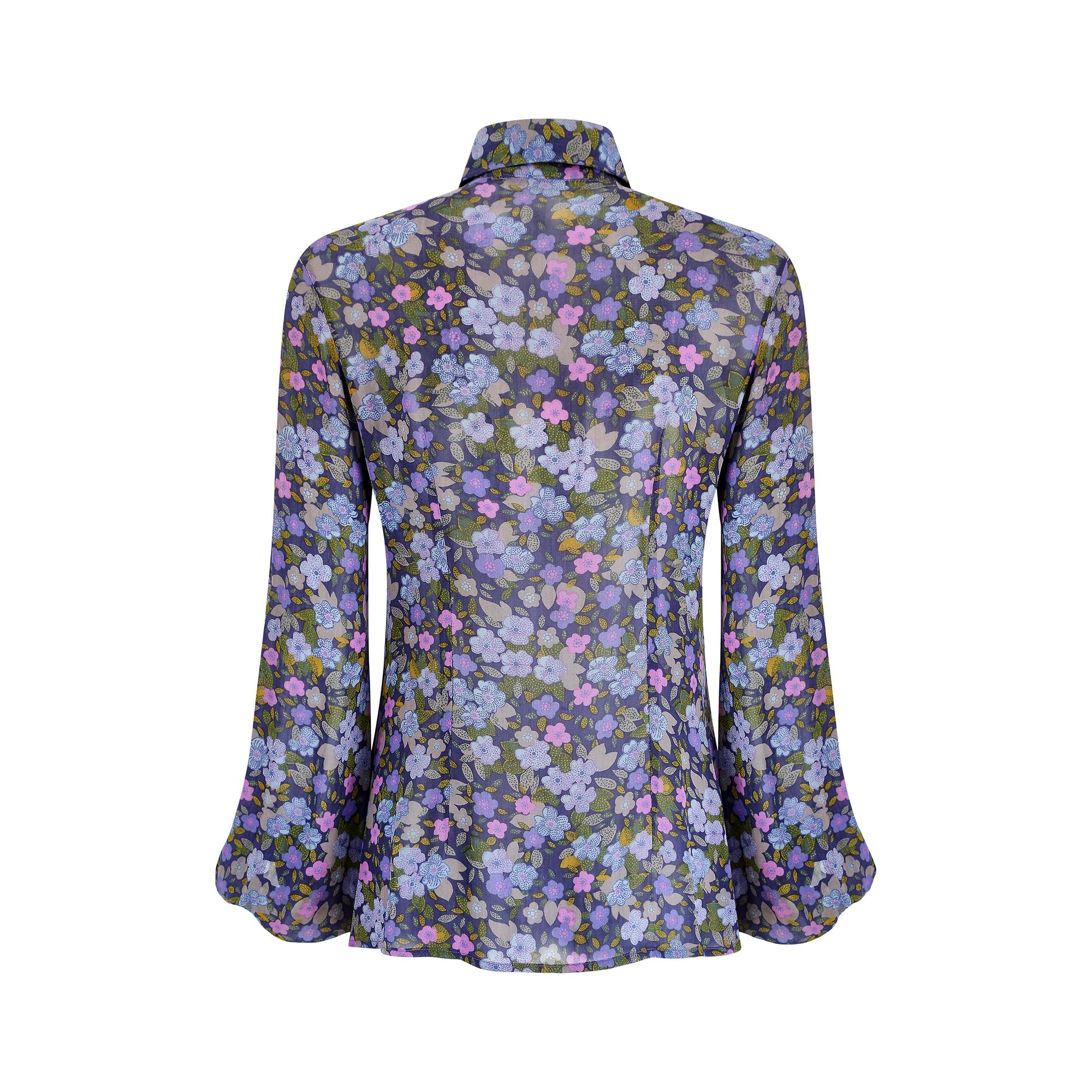 Women's 1970s Jeff Banks Floral Dagger Collar Blouse