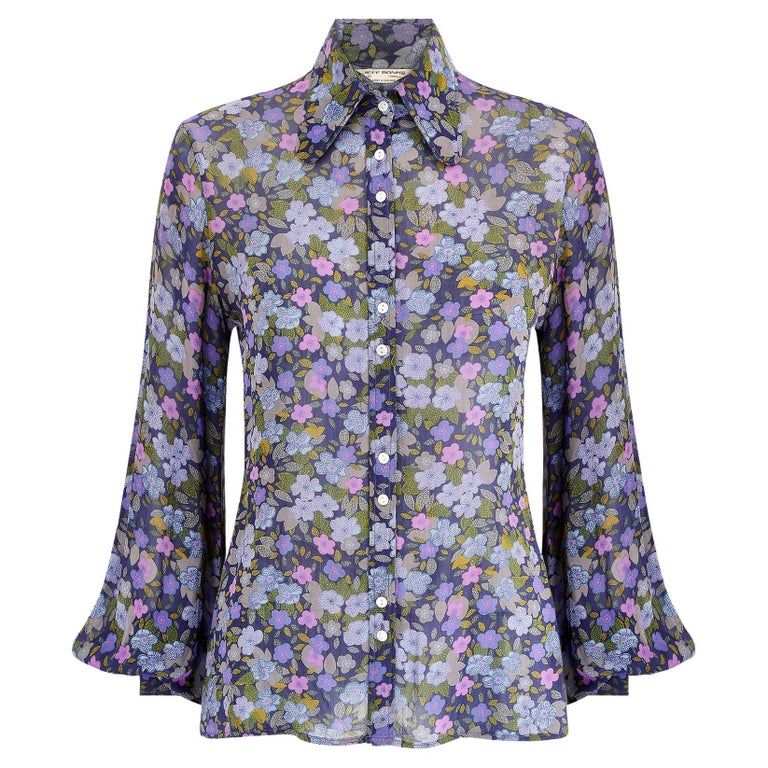 1970s Jeff Banks Floral Dagger Collar Blouse For Sale at 1stDibs