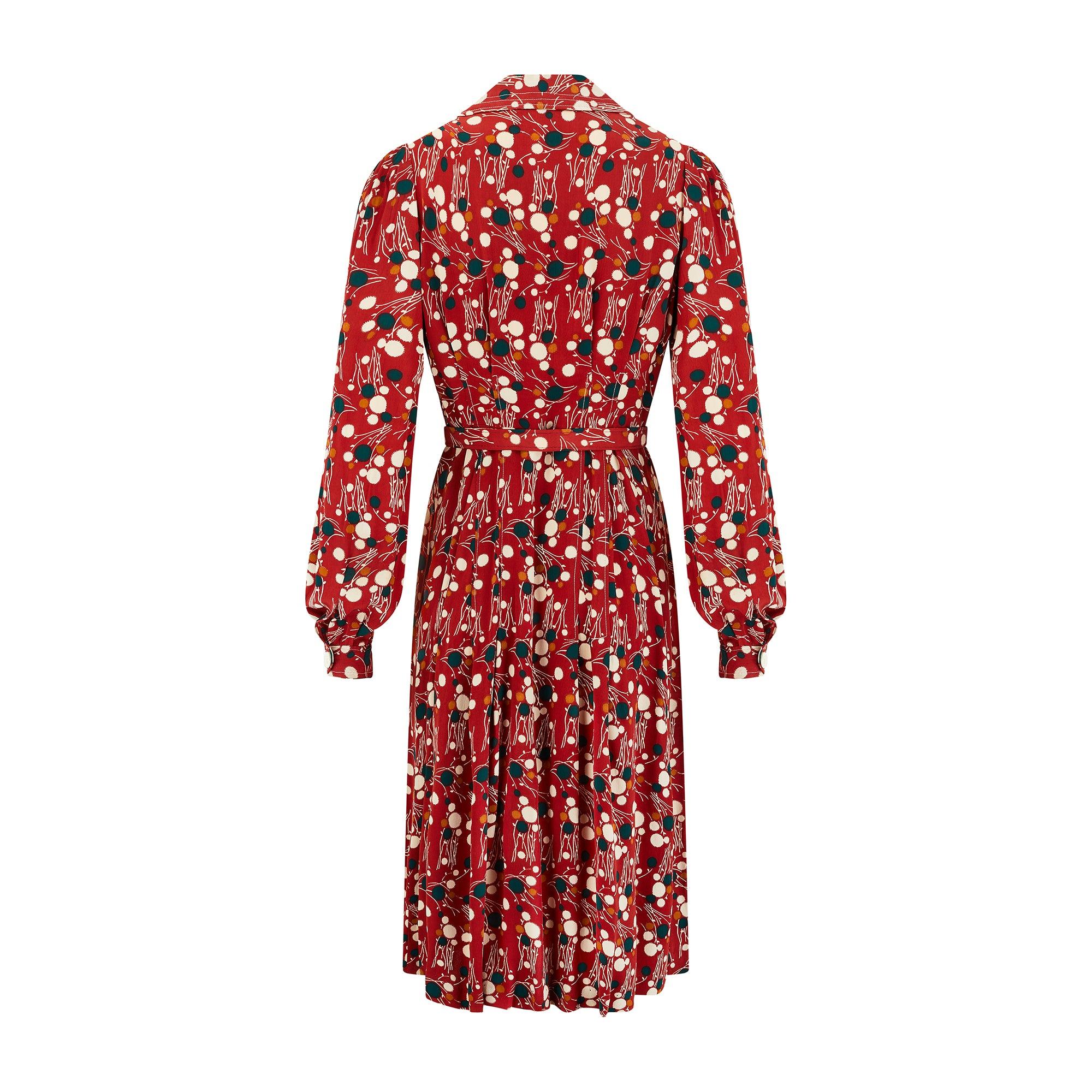 Rosso Abito Shirtwaister stampato anni '70 di Jeff Banks per Clobber Russet in vendita