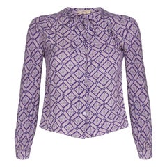 1970s Jeff Banks Geometric Purple Blouse